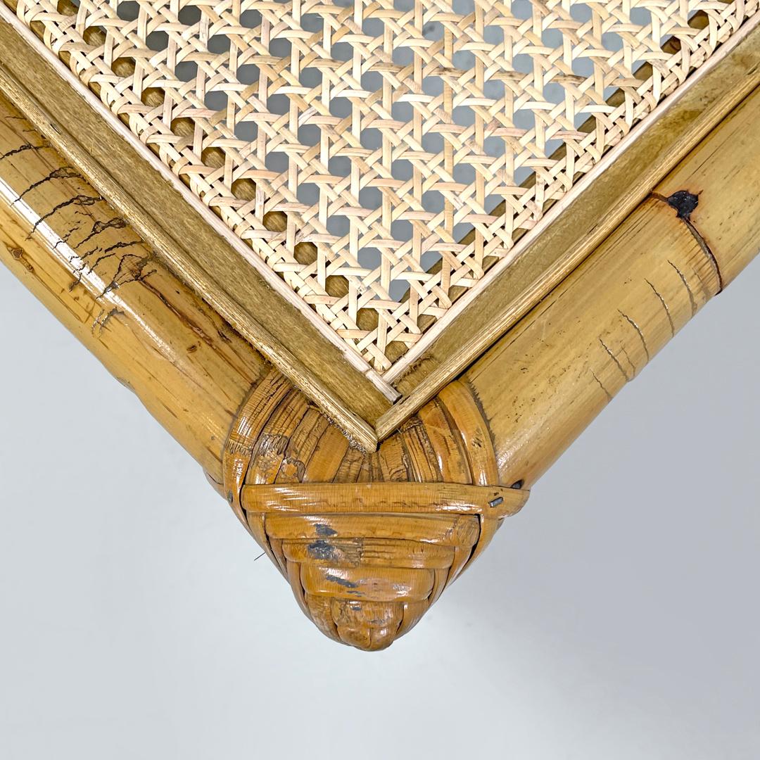 Italian modern coffe table with Vienna straw top and rattan structure, 1970s For Sale 5