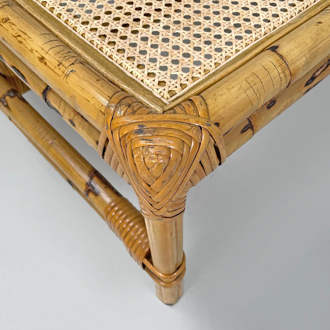 Italian modern coffe table with Vienna straw top and rattan structure, 1970s For Sale 6