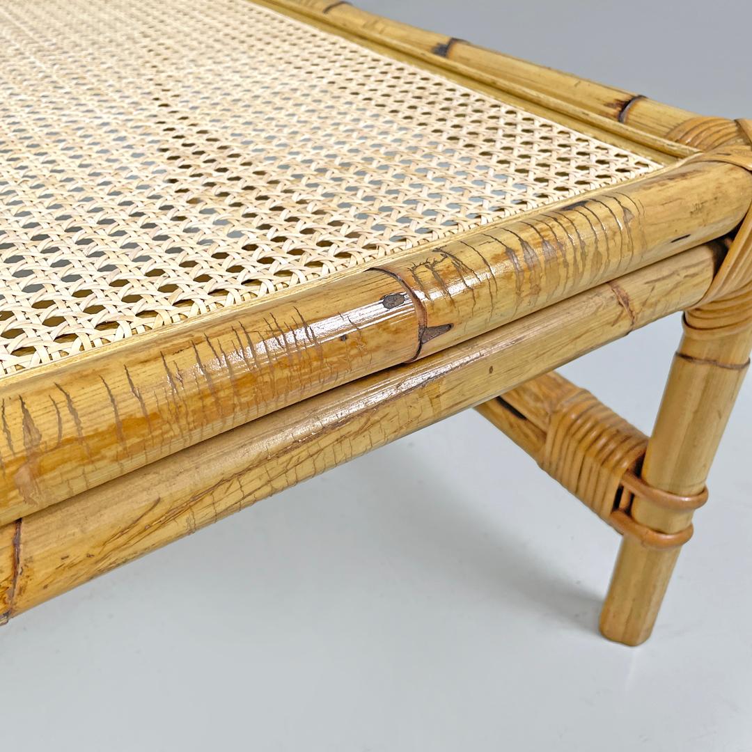 Italian modern coffe table with Vienna straw top and rattan structure, 1970s For Sale 7
