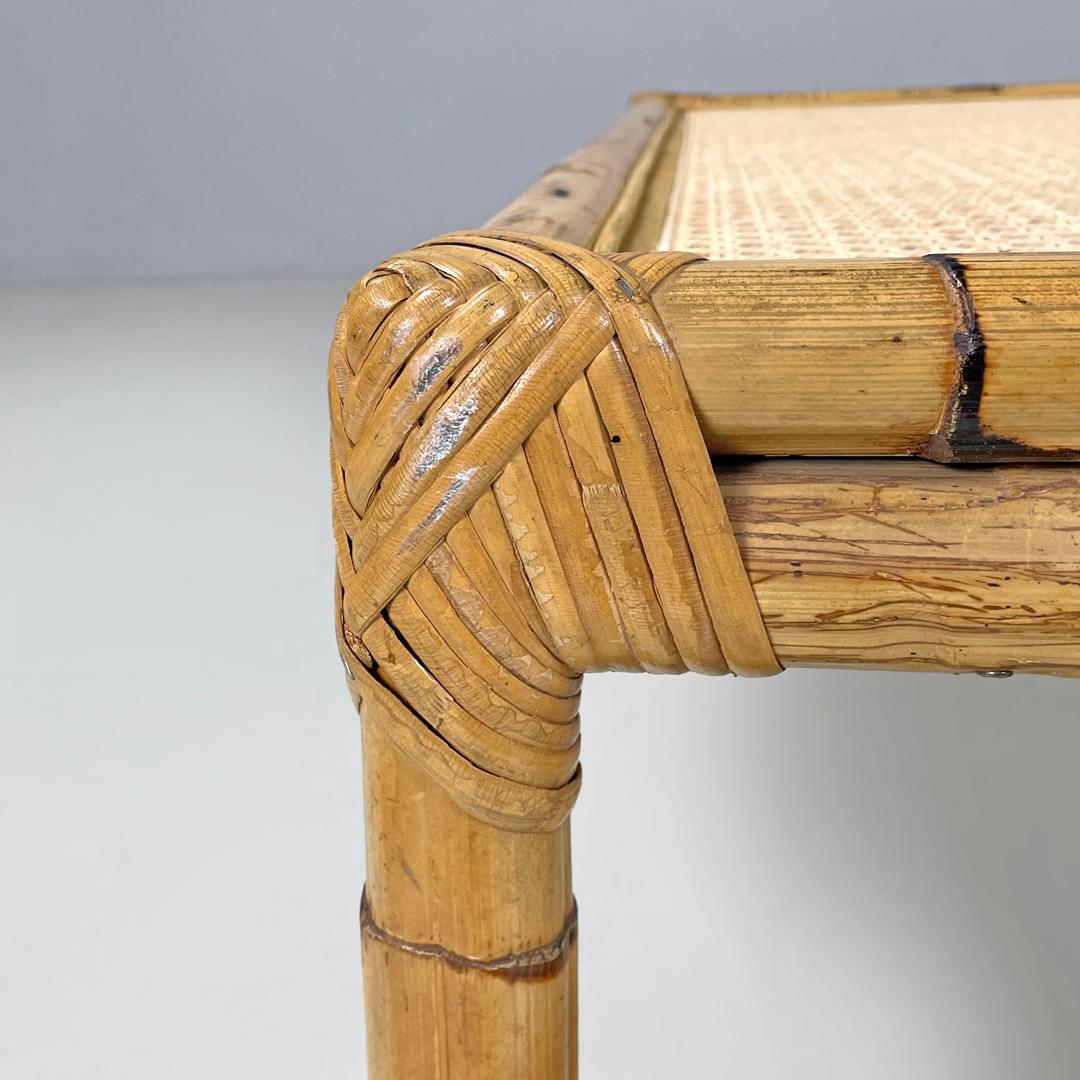 Italian modern coffe table with Vienna straw top and rattan structure, 1970s For Sale 8