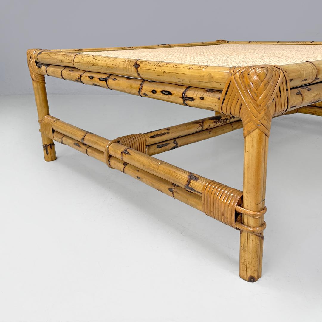 Italian modern coffe table with Vienna straw top and rattan structure, 1970s For Sale 9