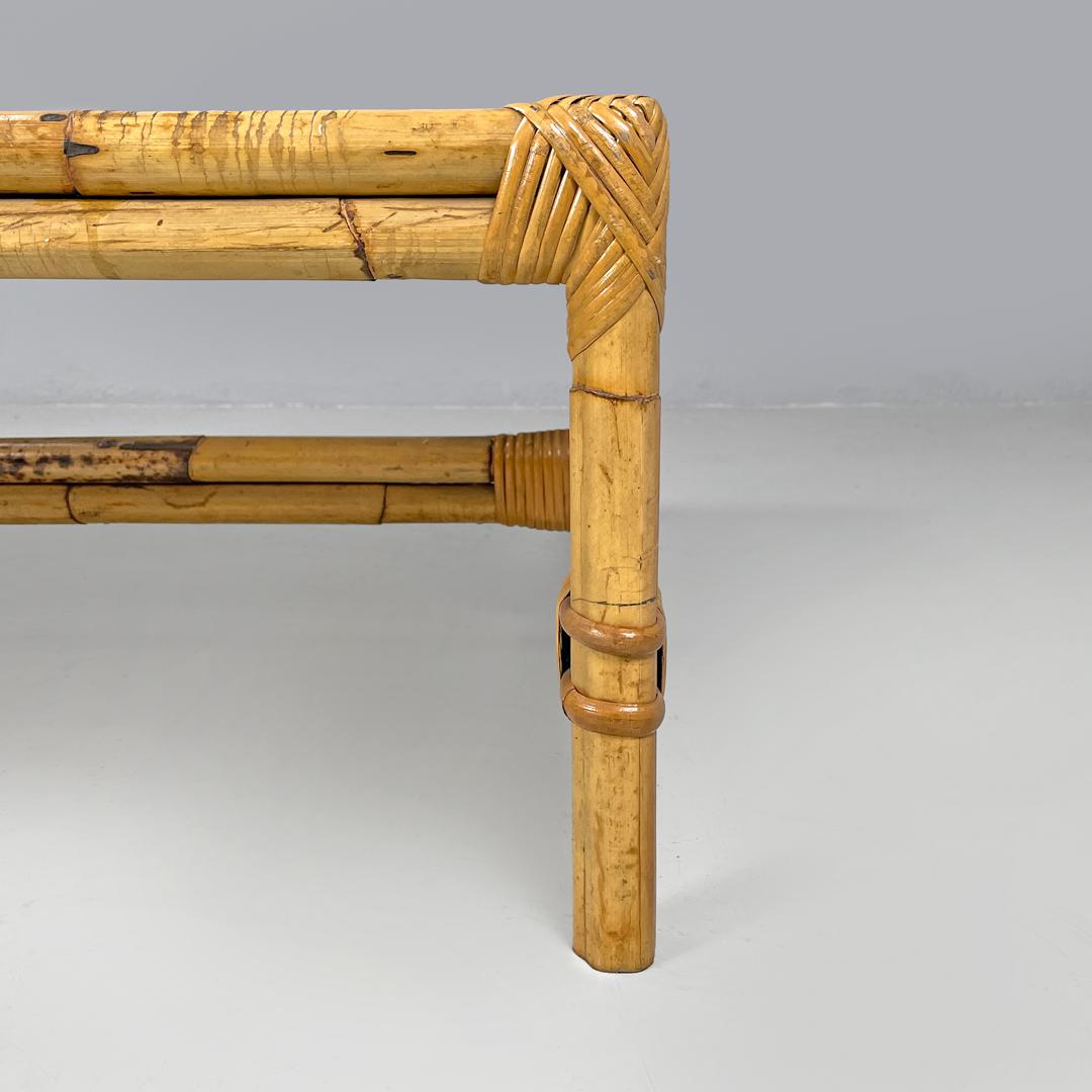 Italian modern coffe table with Vienna straw top and rattan structure, 1970s For Sale 10