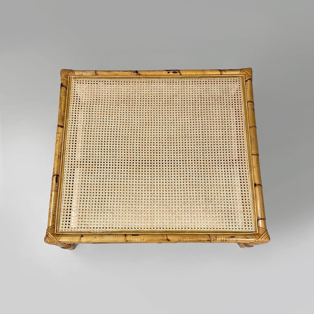 Italian modern coffe table with Vienna straw top and rattan structure, 1970s For Sale 1