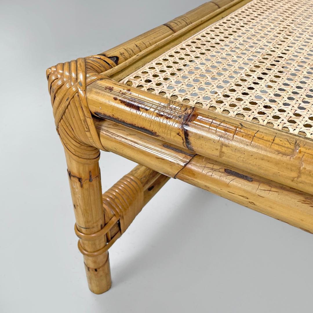 Italian modern coffe table with Vienna straw top and rattan structure, 1970s For Sale 2