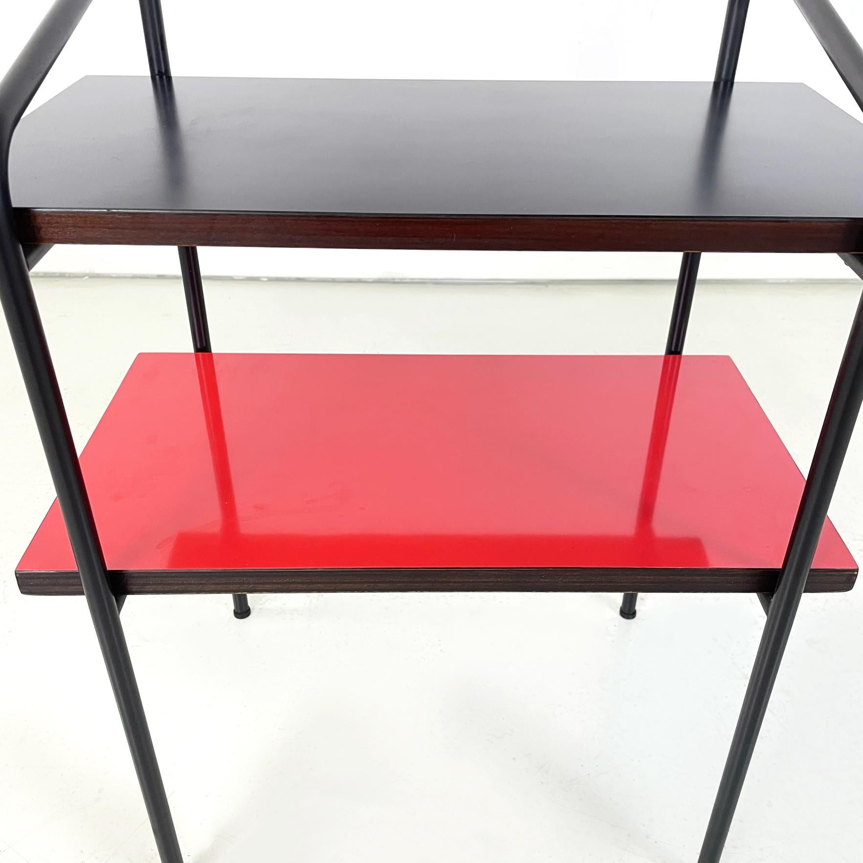 Metal Italian modern Coffee table bedside table in formica red black metal 1960s For Sale