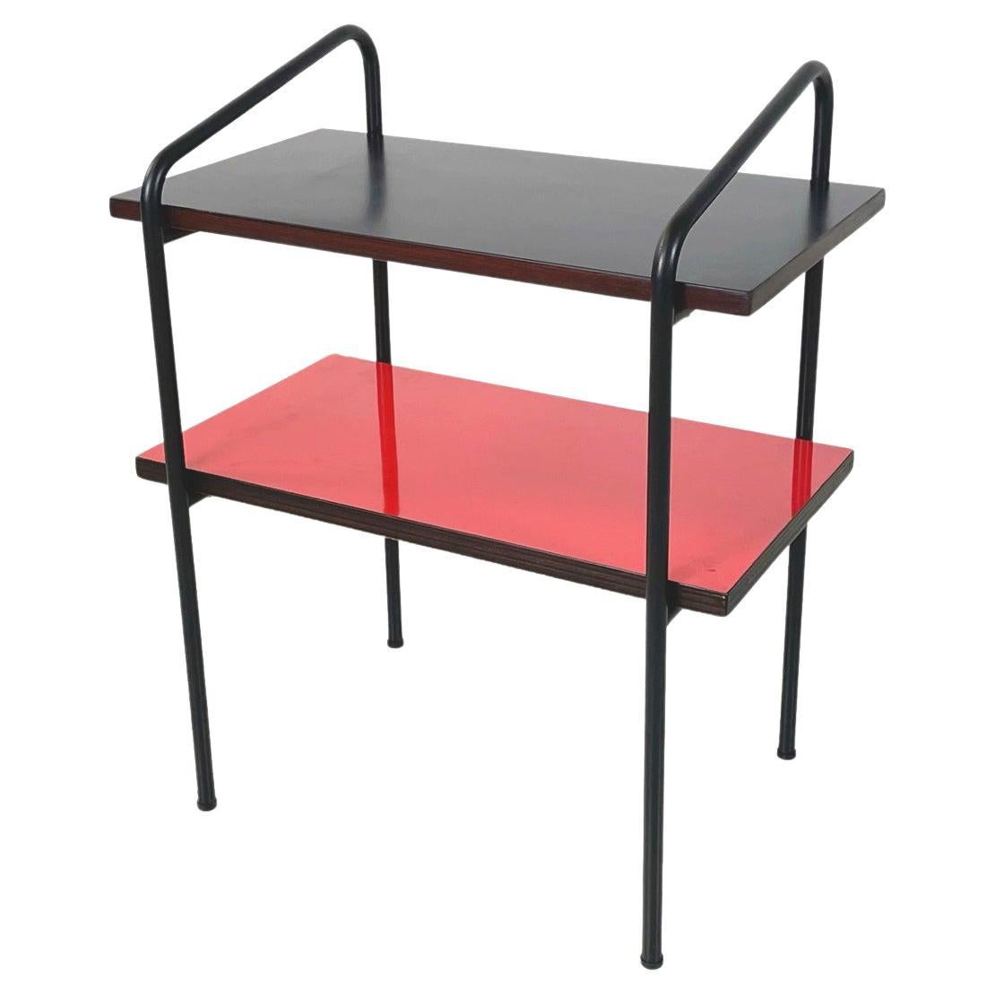 Italian modern Coffee table bedside table in formica red black metal 1960s For Sale