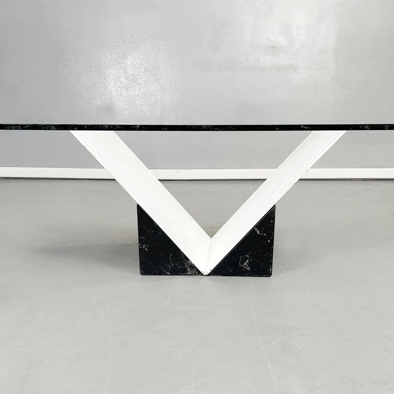 Late 20th Century Italian Modern Coffee Table in Glass, White Metal, Black Marquinia Marble, 1980s For Sale