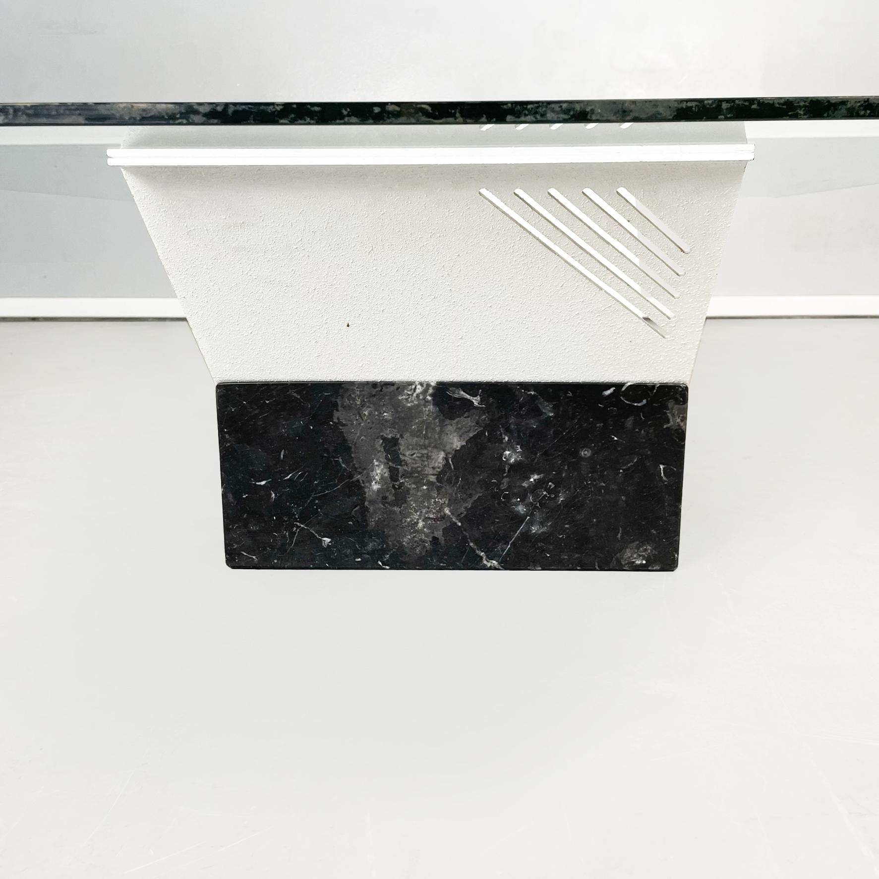 Italian Modern Coffee Table in Glass, White Metal, Black Marquinia Marble, 1980s For Sale 1