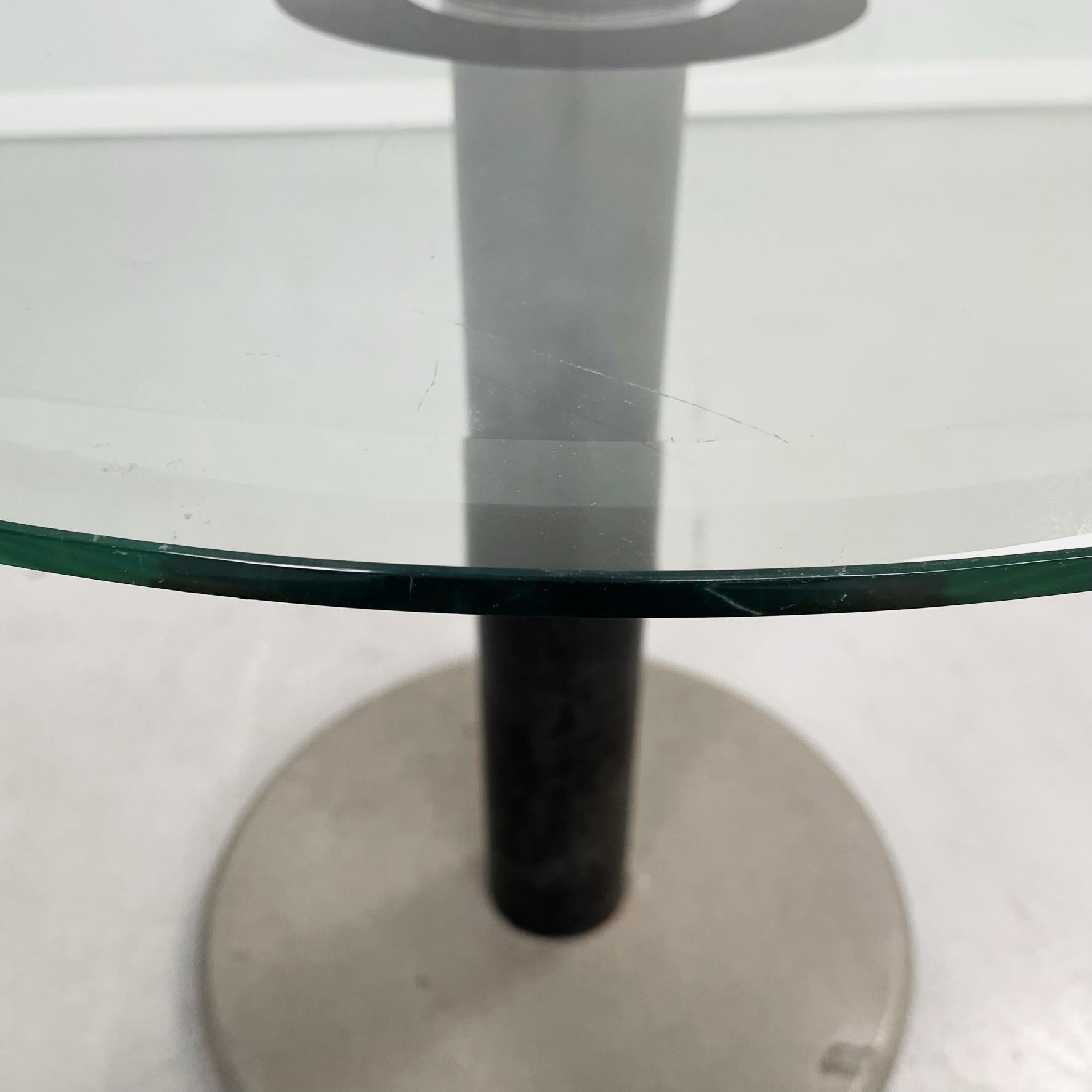 Table basse moderne italienne en verre vert, métal noir et pierre grise, années 1980 Bon état - En vente à MIlano, IT