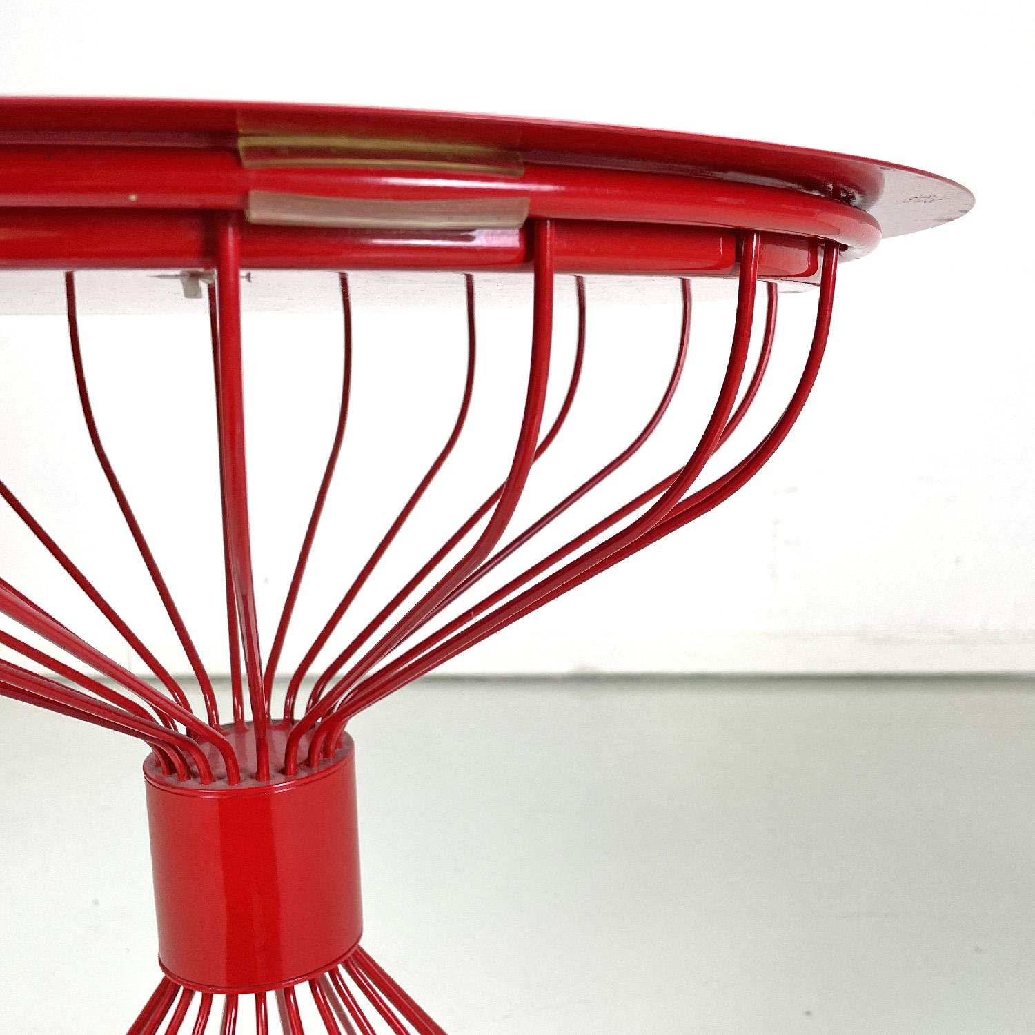 Late 20th Century Italian modern coffee table in red lacquered metal with removable top, 1980s  For Sale
