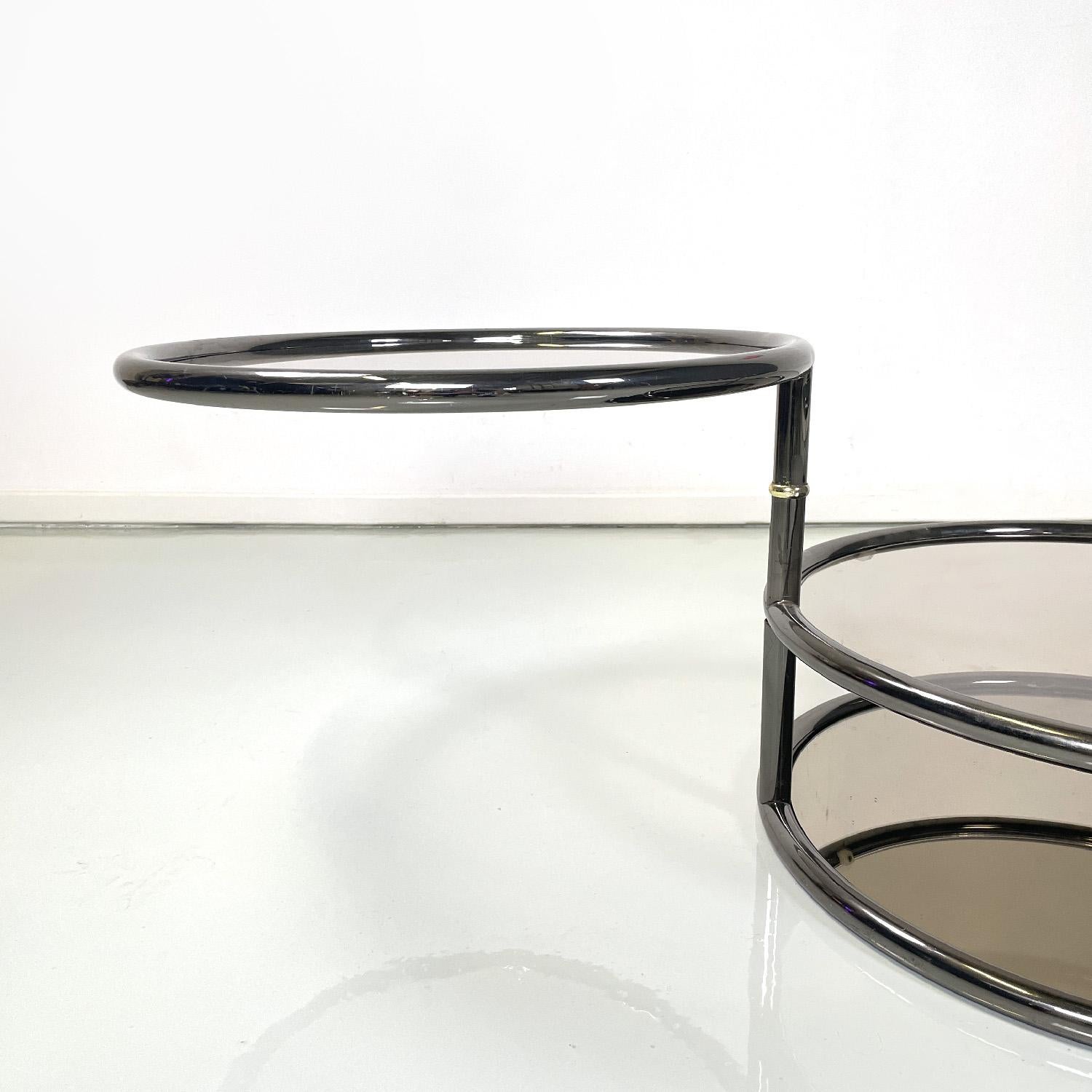 Italian modern coffee table in smoked glass and metal with swivel tops, 1970s For Sale 5