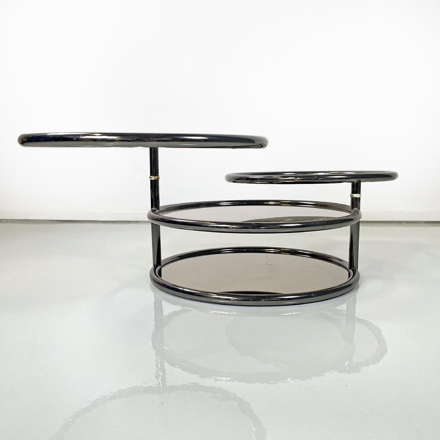 Italian modern coffee table in smoked glass and metal with swivel tops, 1970s In Good Condition For Sale In MIlano, IT