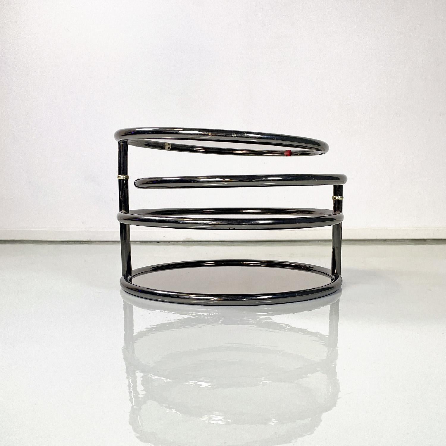 Late 20th Century Italian modern coffee table in smoked glass and metal with swivel tops, 1970s For Sale
