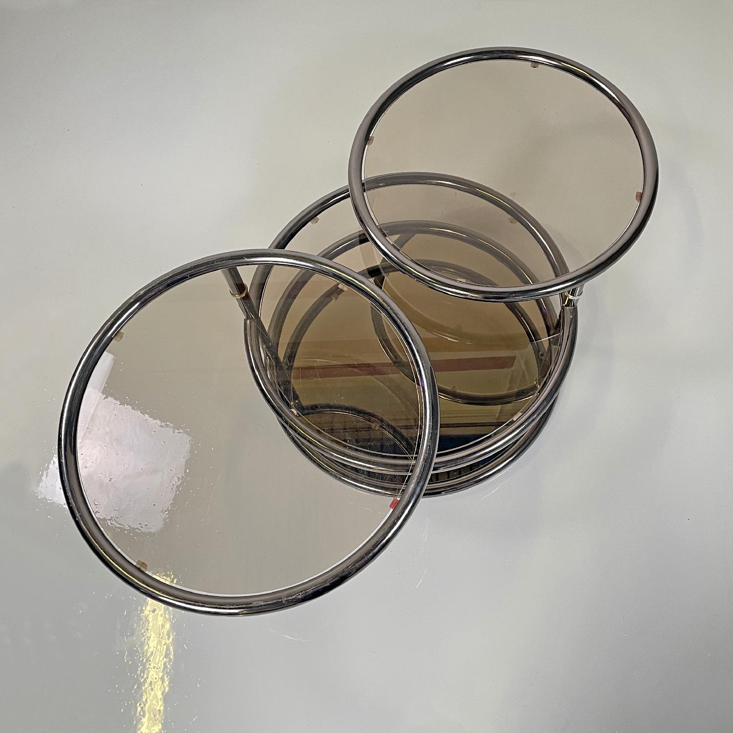 Moderner italienischer Couchtisch aus Rauchglas und Metall mit drehbaren Platten, 1970er Jahre 2
