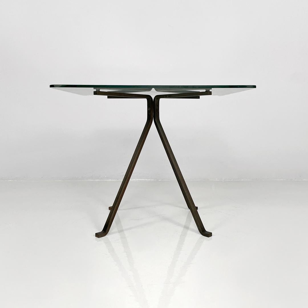 Modern Italian modern coffee table metal glass Cuginetto by Enzo Mari for Driade, 1970s For Sale