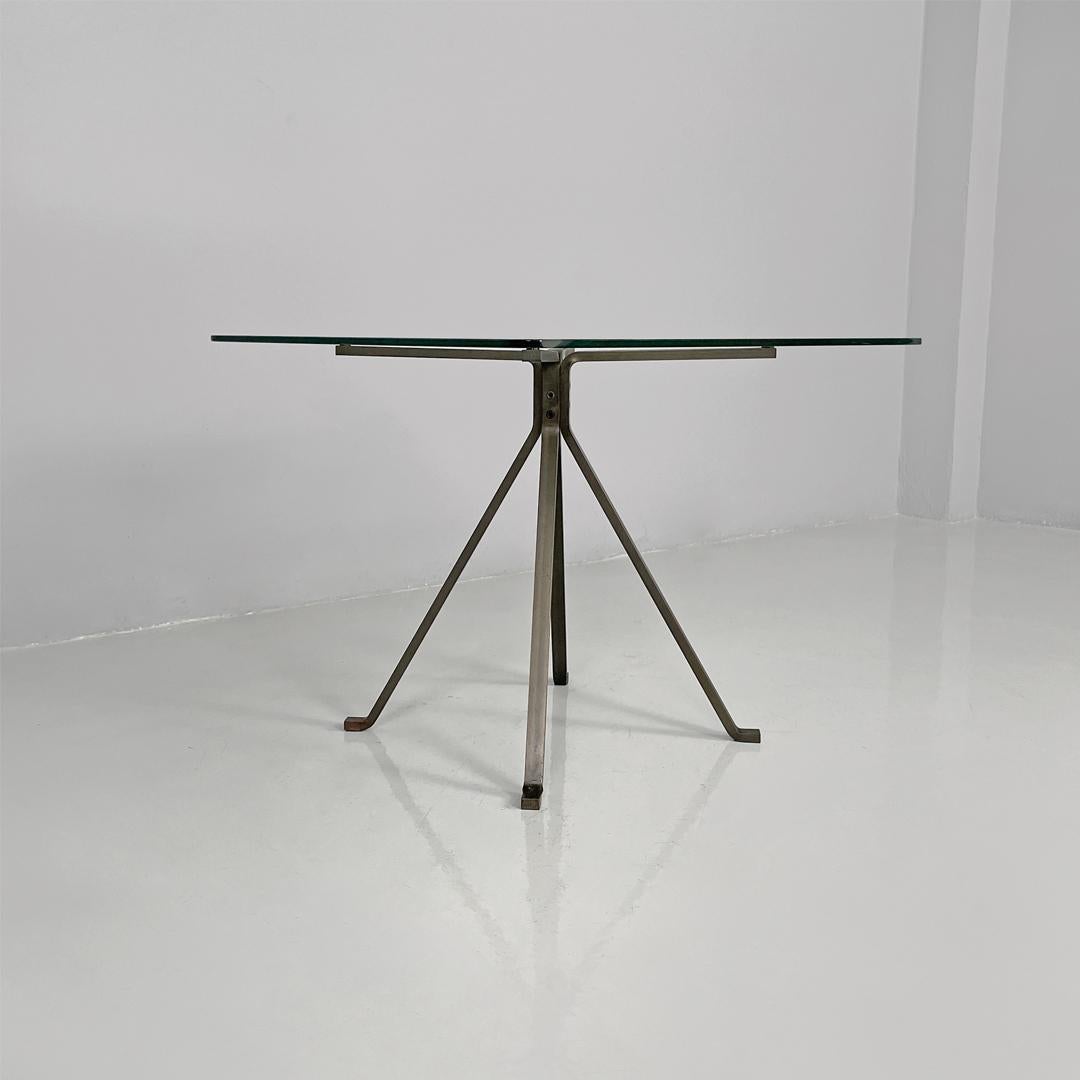 Italian modern coffee table metal glass Cuginetto by Enzo Mari for Driade, 1970s In Fair Condition For Sale In MIlano, IT