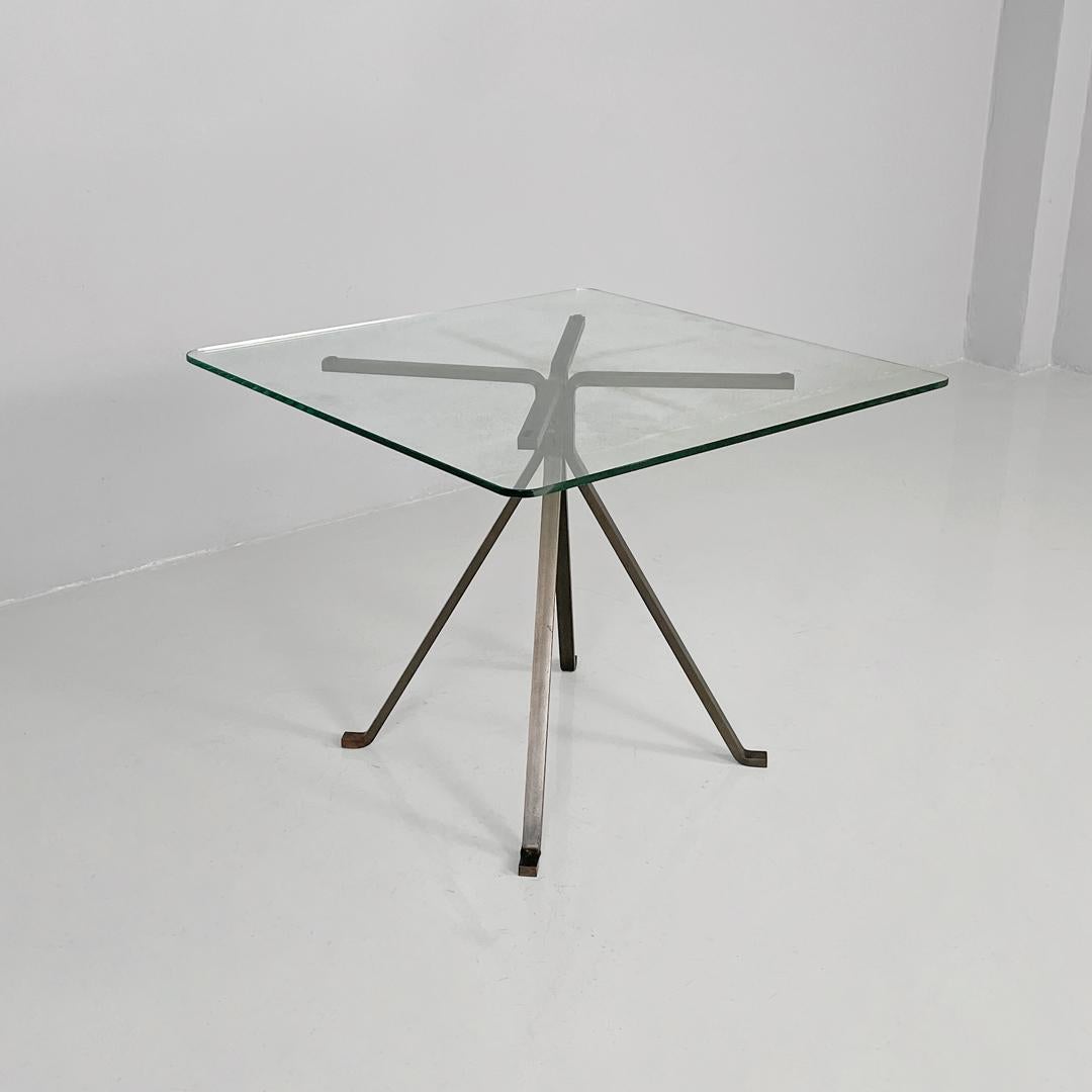 Ironstone Italian modern coffee table metal glass Cuginetto by Enzo Mari for Driade, 1970s For Sale