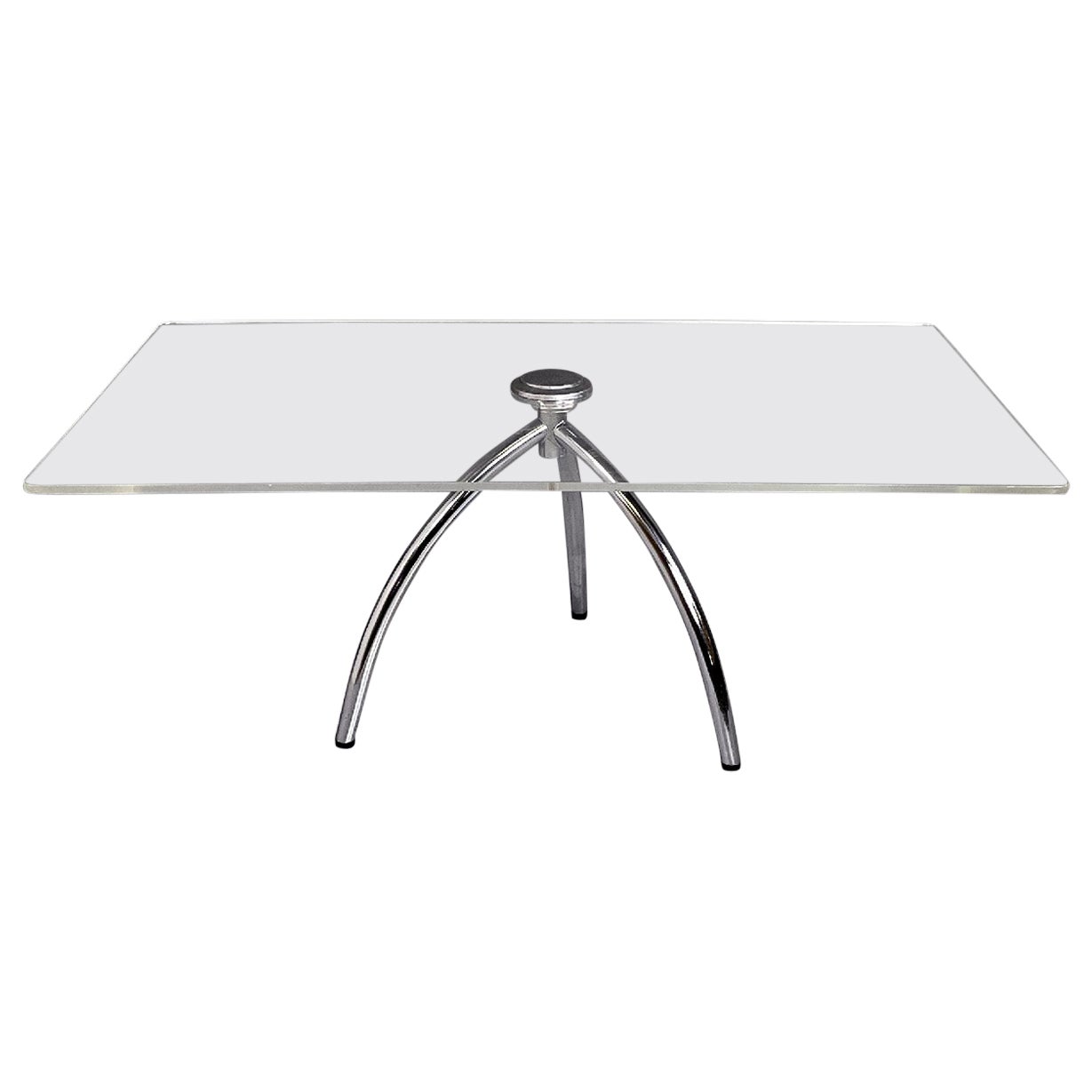 Italian modern coffee table transparent plexiglass and aluminum structure, 1980s For Sale