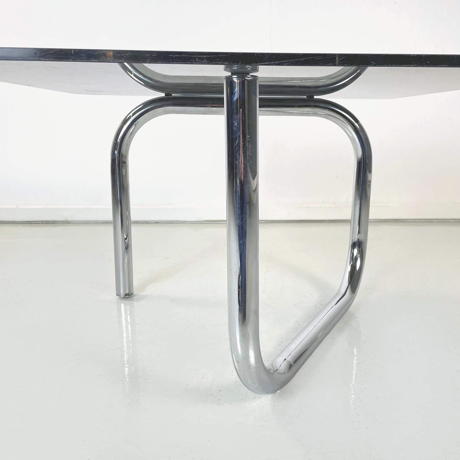 Italian Modern Coffee Table with Rectangular Smoked Glass Chromed Steel, 1970s For Sale 9