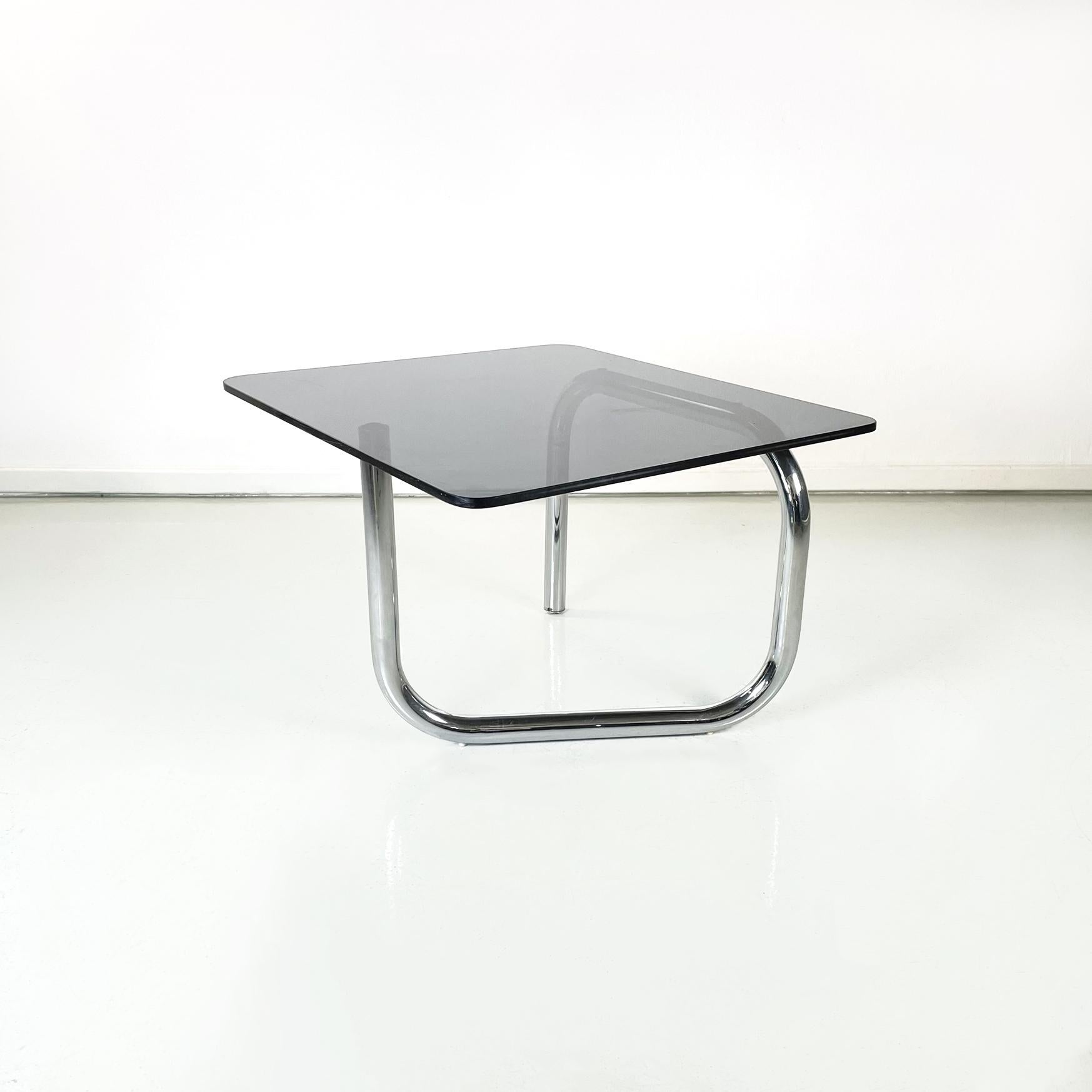 Italian Modern Coffee Table with Rectangular Smoked Glass Chromed Steel, 1970s In Good Condition For Sale In MIlano, IT