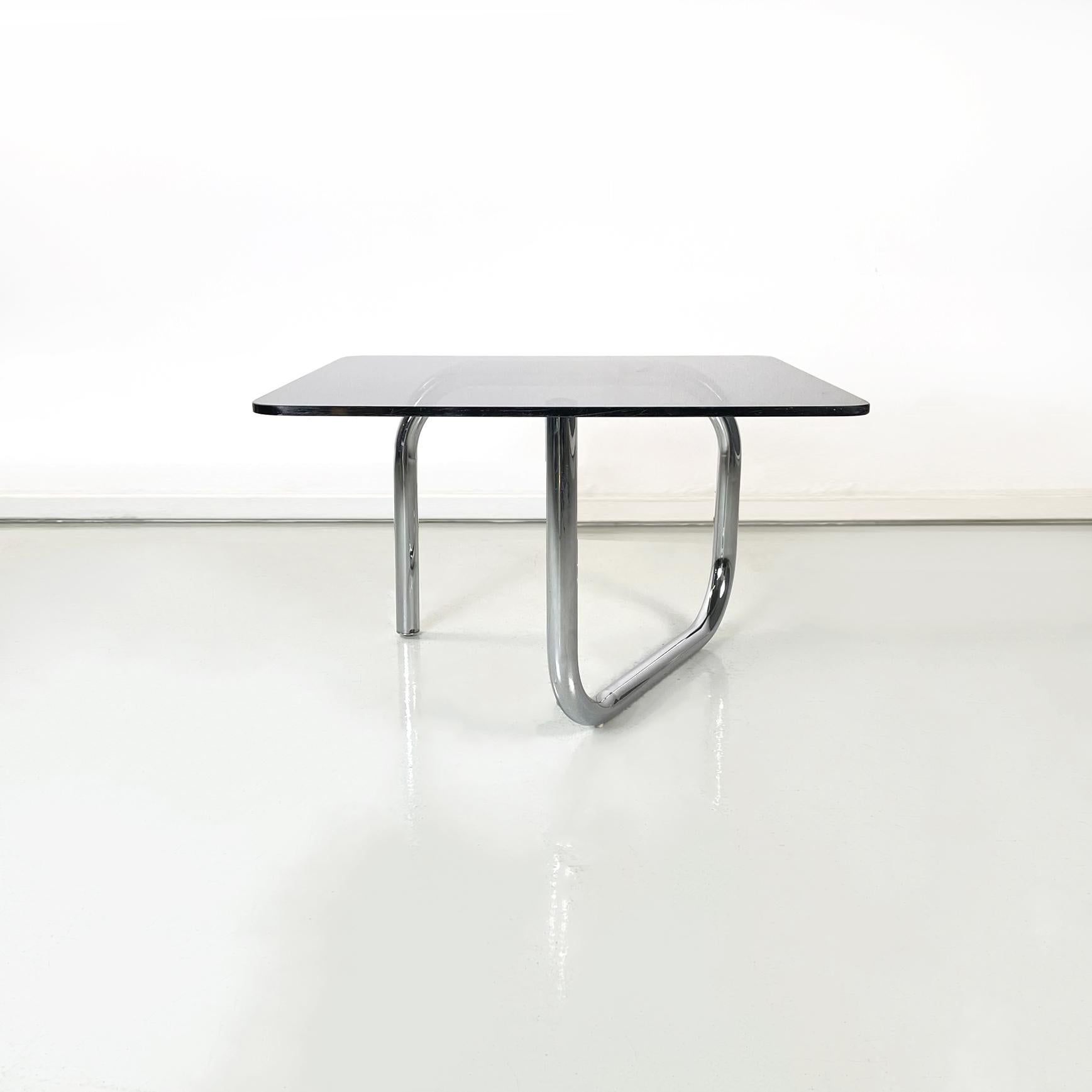 Late 20th Century Italian Modern Coffee Table with Rectangular Smoked Glass Chromed Steel, 1970s For Sale