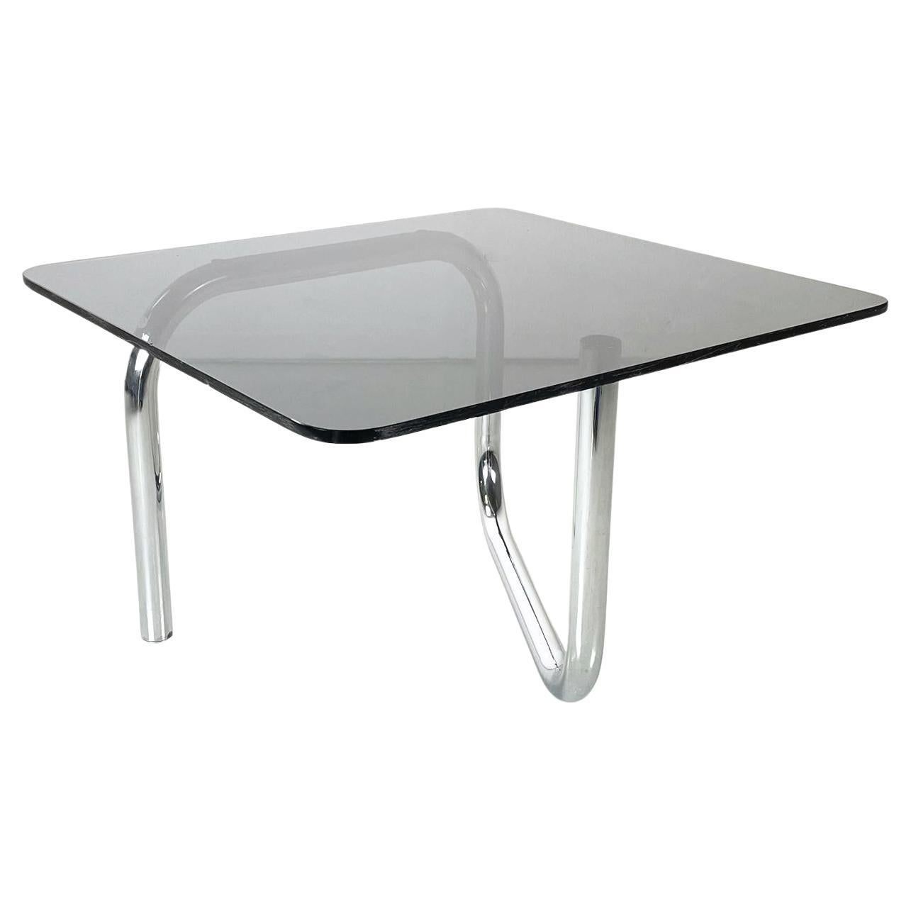 Italian Modern Coffee Table with Rectangular Smoked Glass Chromed Steel, 1970s For Sale