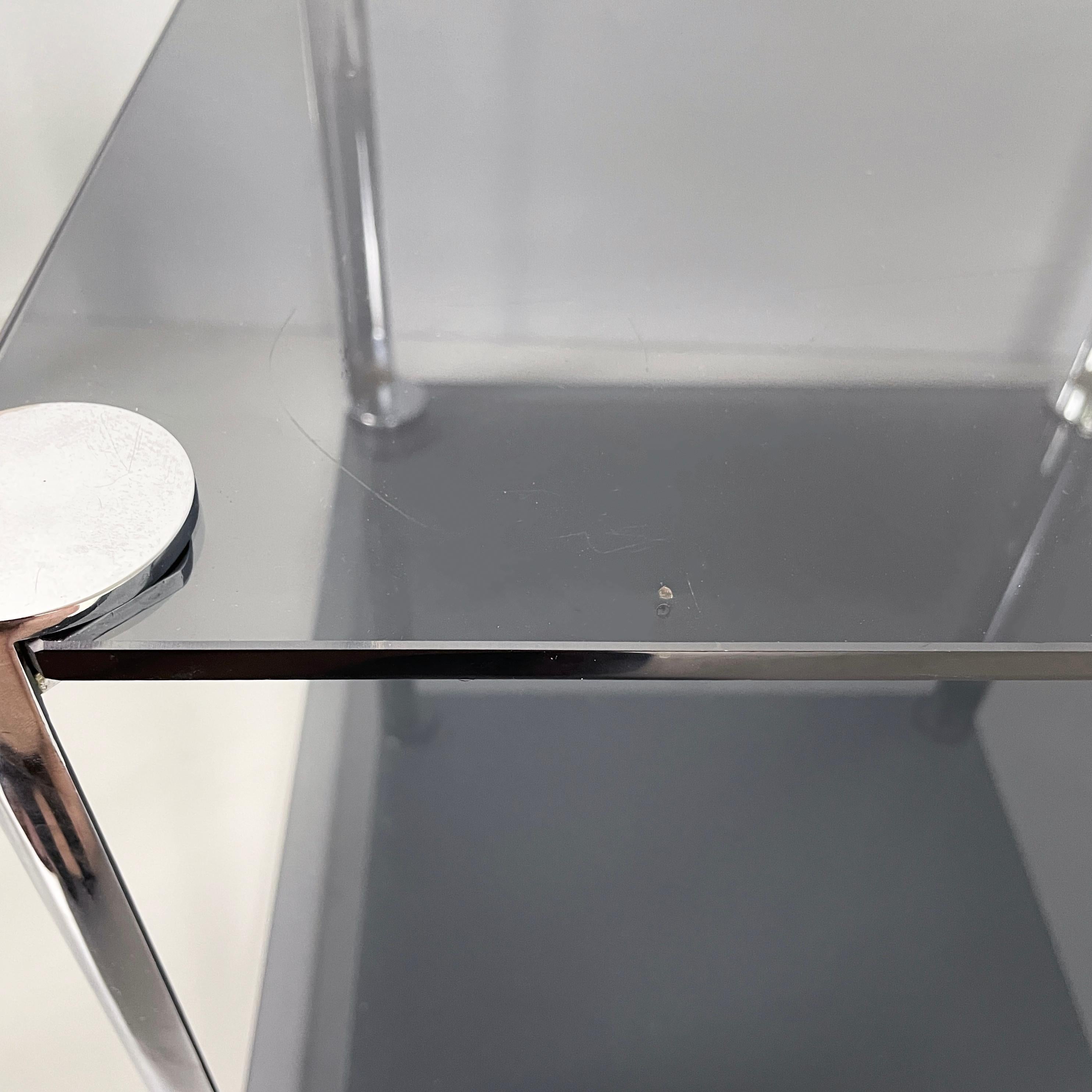 Tables basses italiennes modernes en verre fumé et métal chromé, années 1980 en vente 5