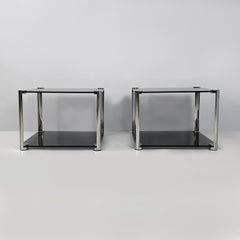 Italian modern Coffee tables in smoked glass and chromed metal, 1980s