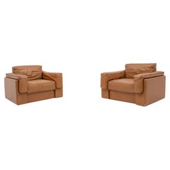 Italian Modern cognac leather club armchairs