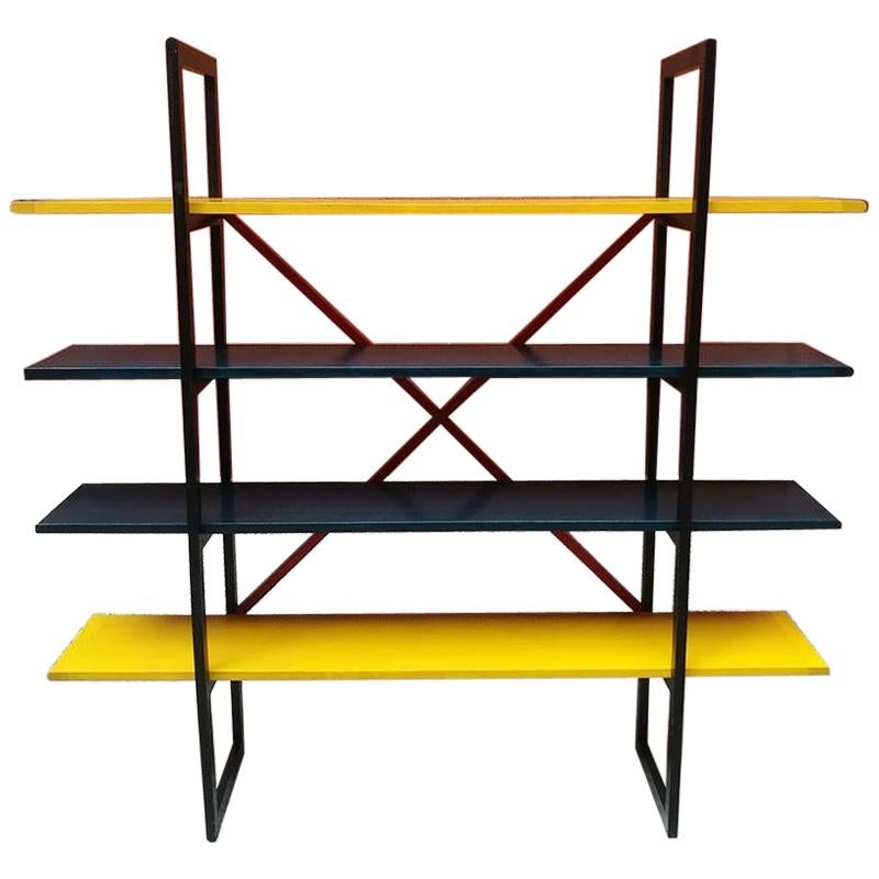 Italian Modern Colored Solid Wood Bookcase, 1980s For Sale