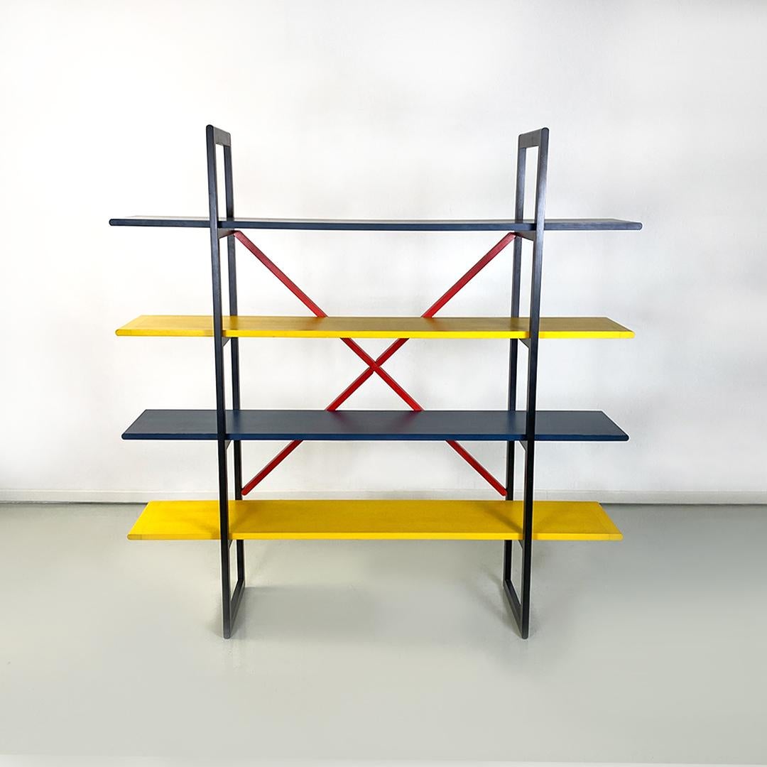 Italian Modern Colored Solid Wood Self-Supporting Bookcase, 1980s In Good Condition For Sale In MIlano, IT