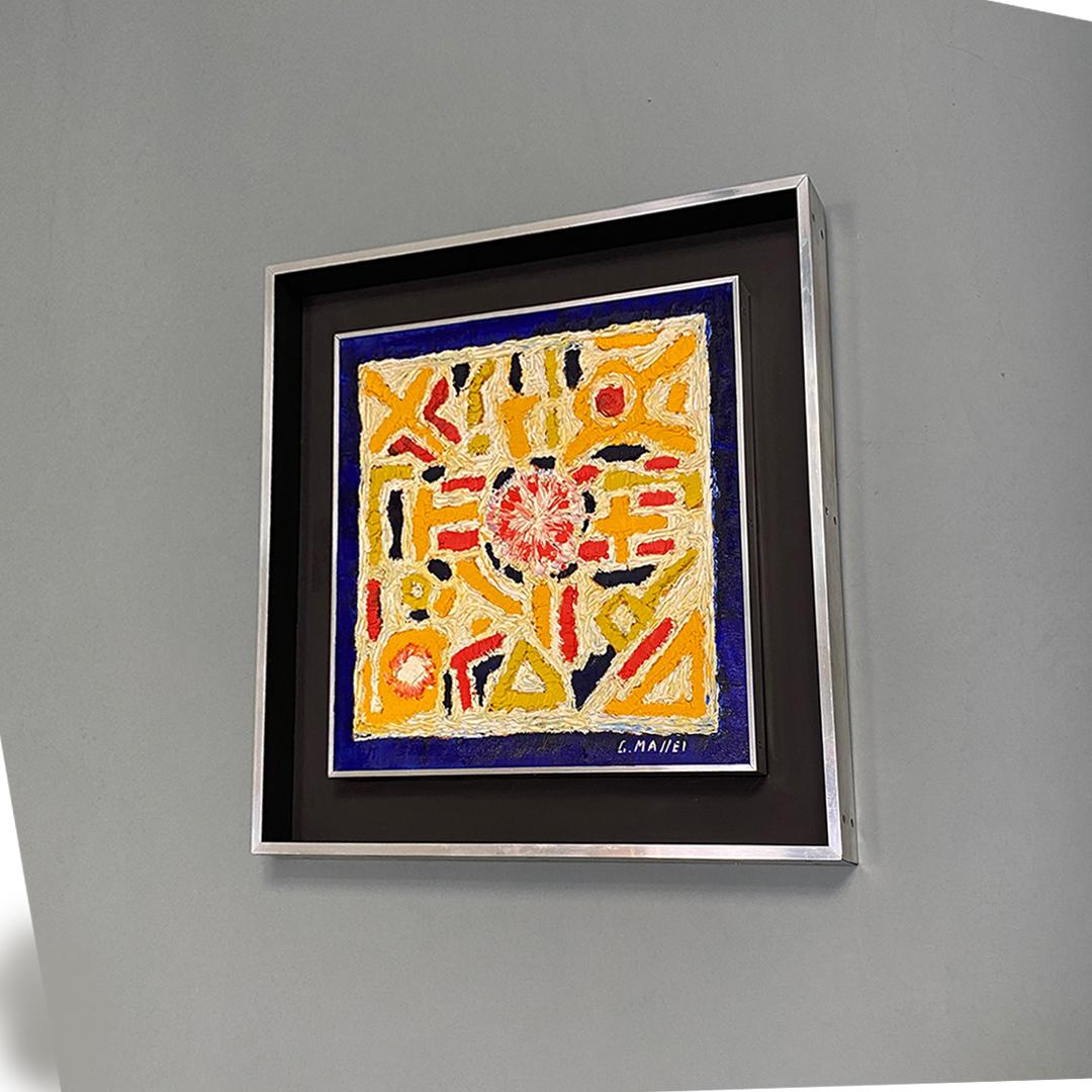 Italienisches modernes farbiges Tempera-Kunstwerk, signiert von G. Maffei, 1970er Jahre im Zustand „Gut“ im Angebot in MIlano, IT