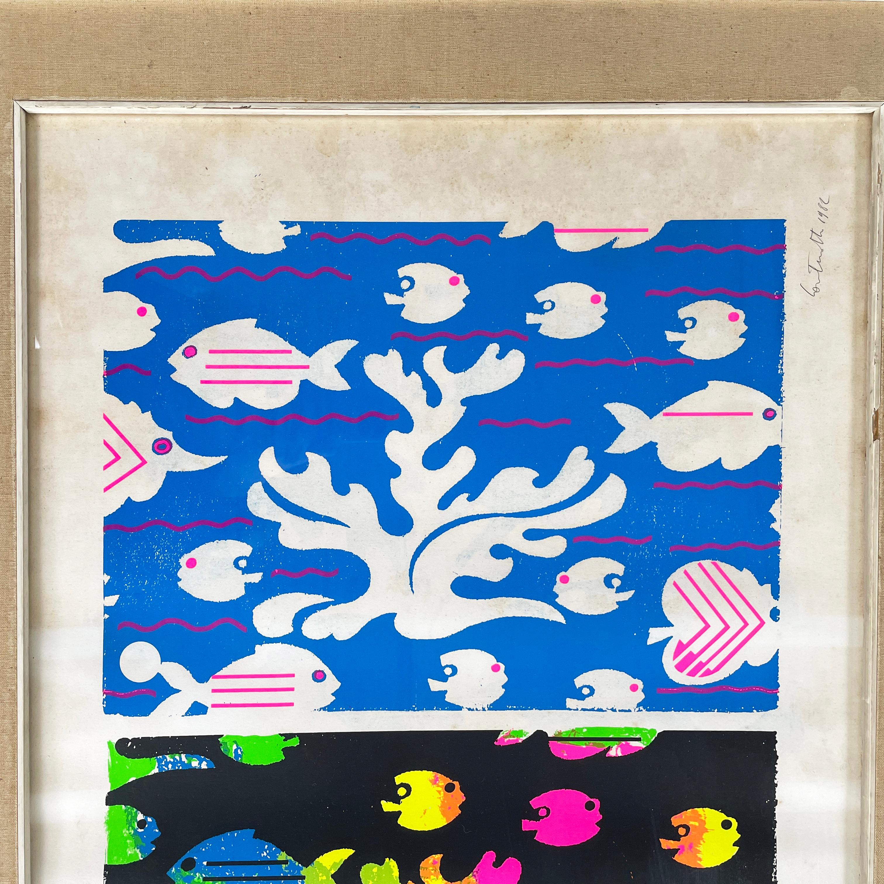 Italian modern Colorful marine screen printing by Bruno Contenotte, 1982 For Sale 2