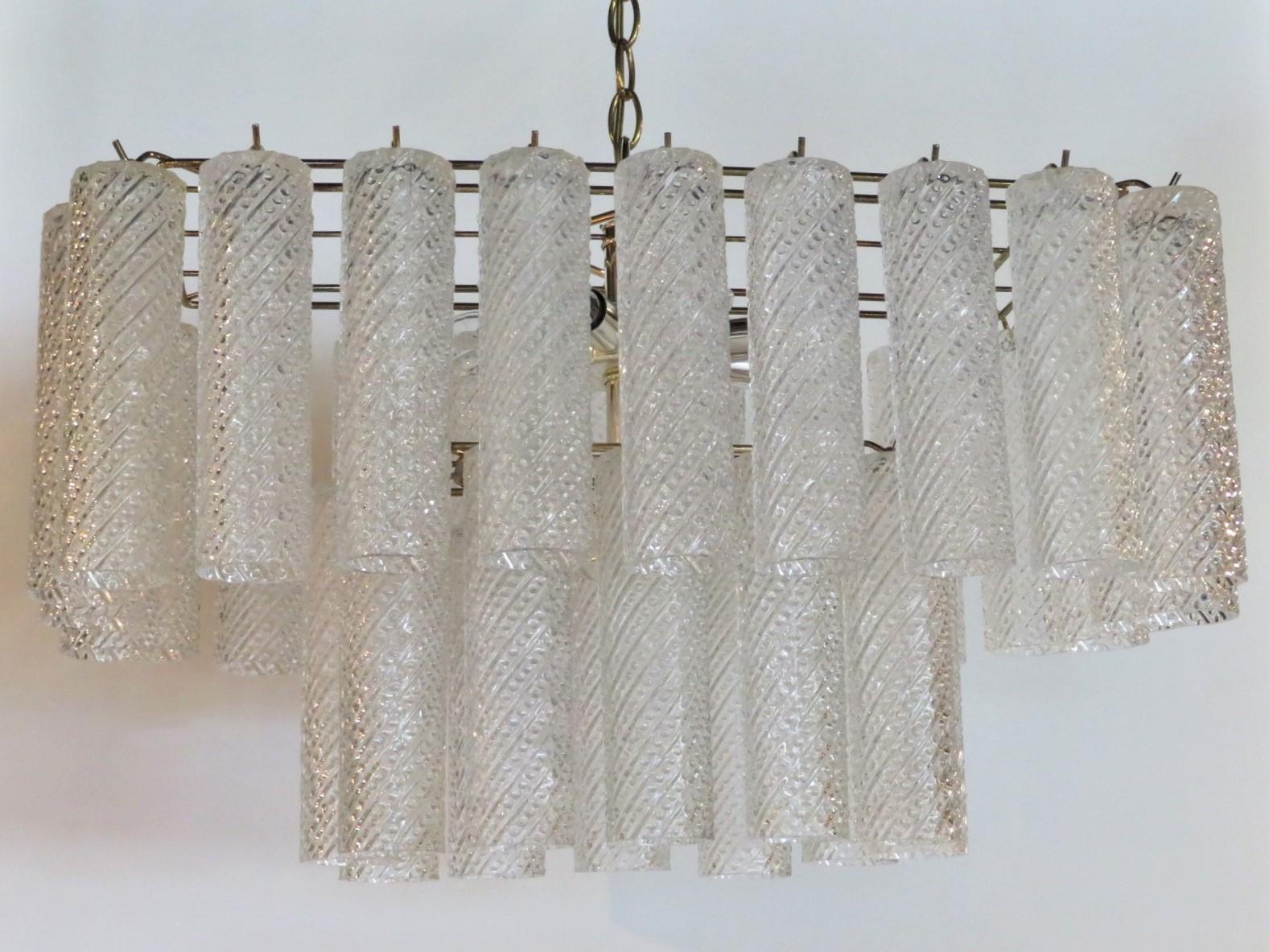 Mid-Century Modern Italian Modern Confection Two Tier Rectangular Chandelier Murano Crystals