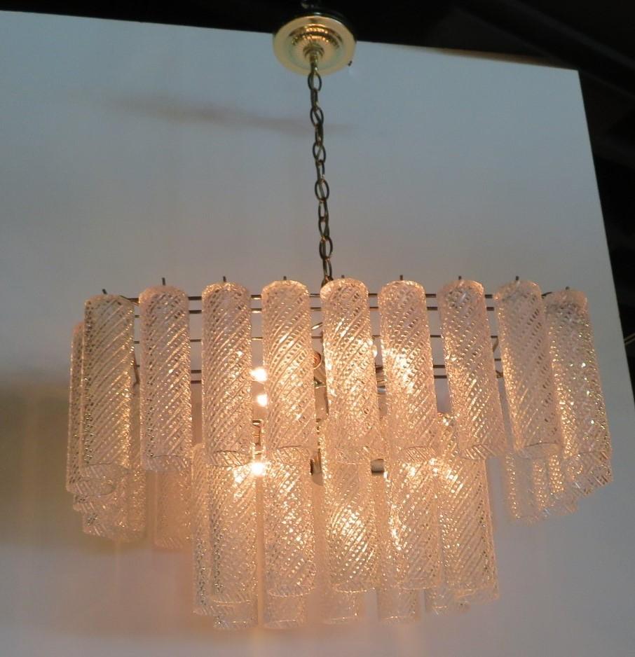 Late 20th Century Italian Modern Confection Two Tier Rectangular Chandelier Murano Crystals