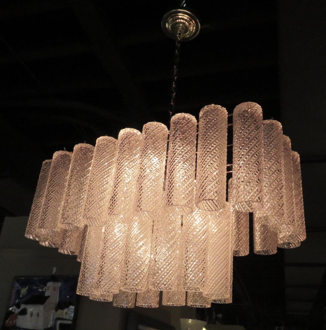 Brass Italian Modern Confection Two Tier Rectangular Chandelier Murano Crystals