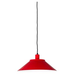 Italian modern conical chandelier in glass, red and white metal, 1970s