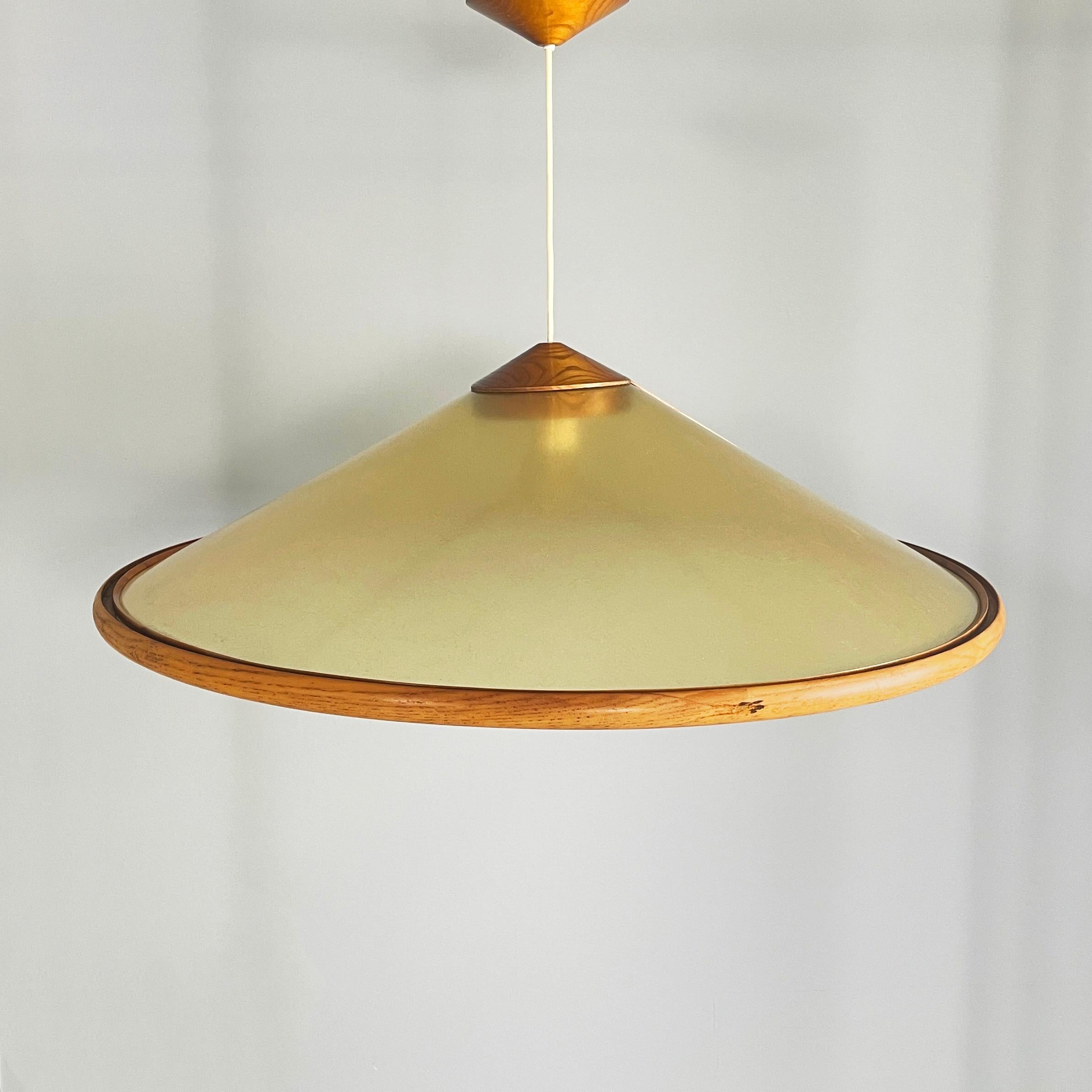 Modern Italian modern Conical chandelier in green fiberglass and wood, 1980s For Sale