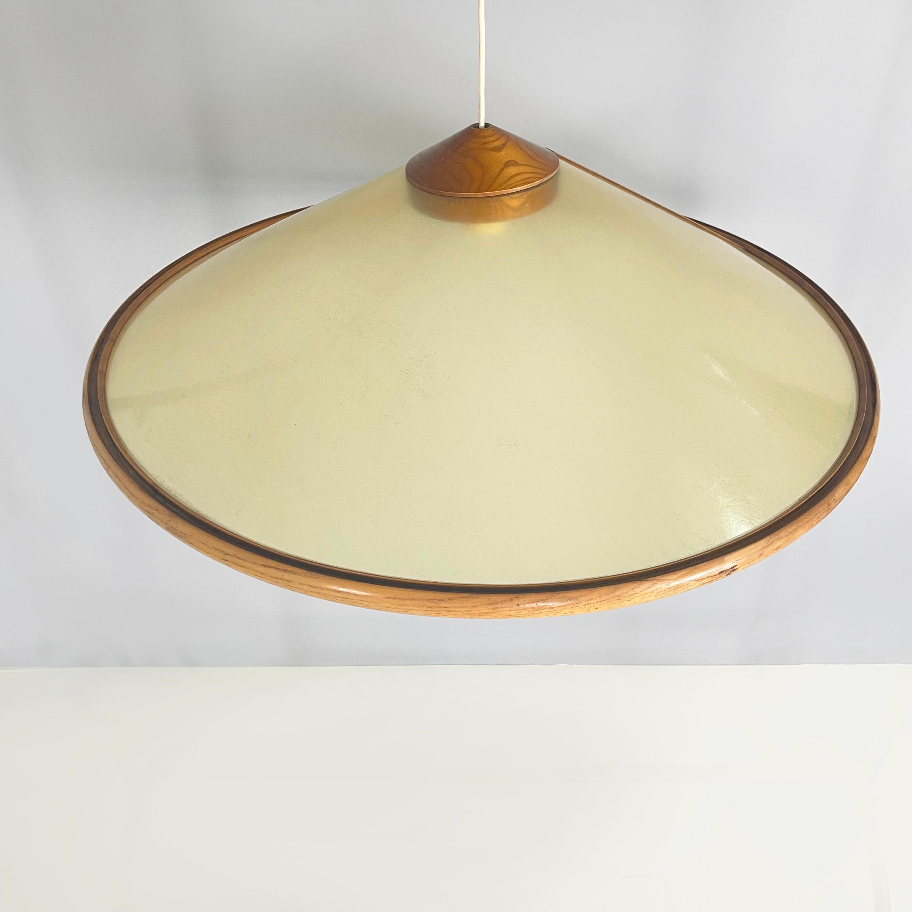Late 20th Century Italian modern Conical chandelier in green fiberglass and wood, 1980s For Sale
