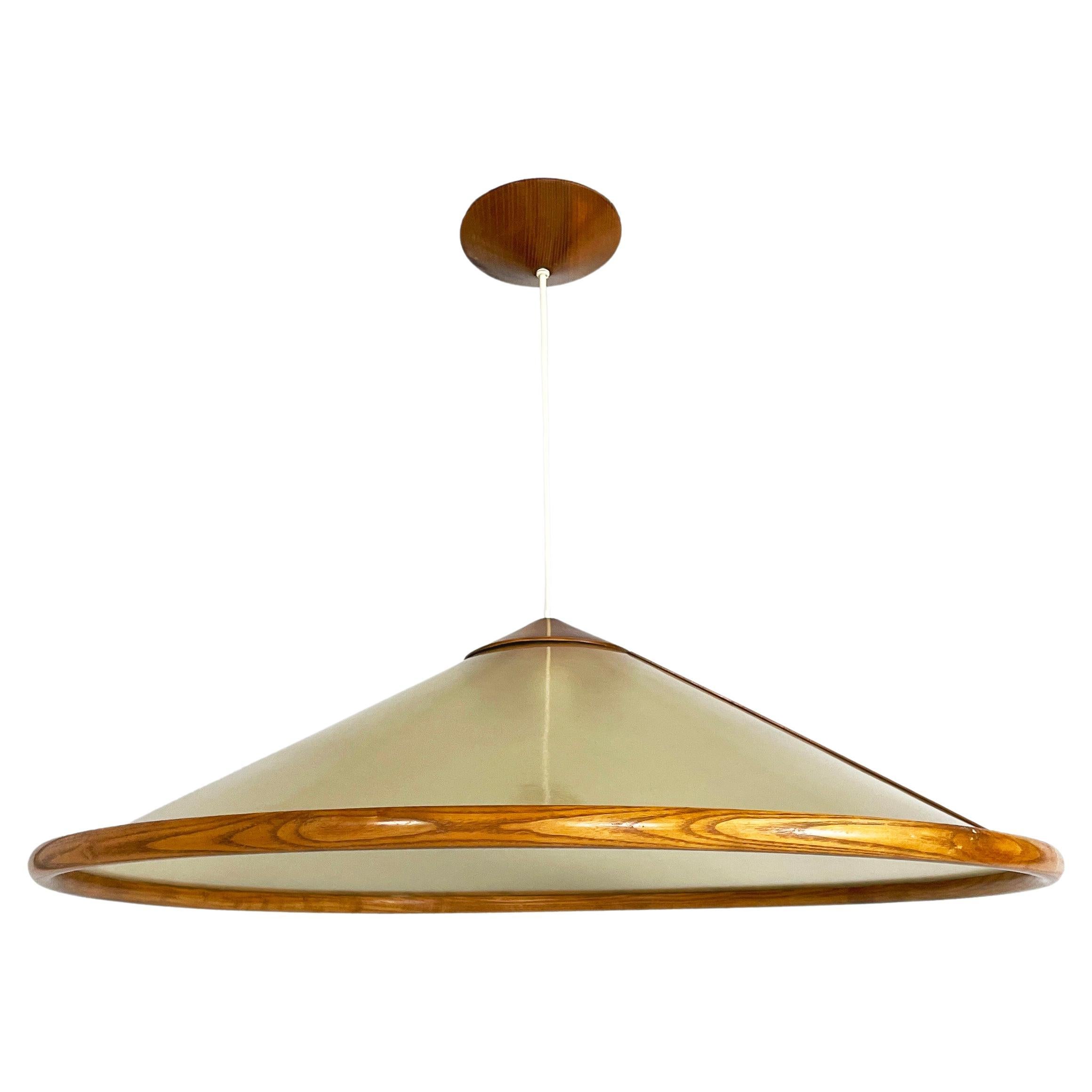 Italian modern Conical chandelier in green fiberglass and wood, 1980s For Sale
