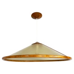 Vintage Italian modern Conical chandelier in green fiberglass and wood, 1980s