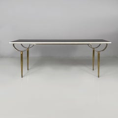 Italian modern console in black and white wood and brass, 1980s