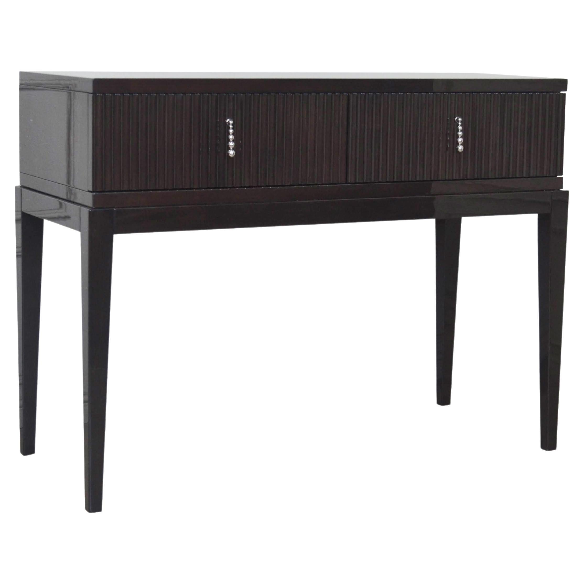 Italian Modern Console in Dark High-Gloss Ebony Finishing With Two Drawers For Sale