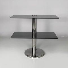 Italian modern console in smoked glass and steel, 1980s