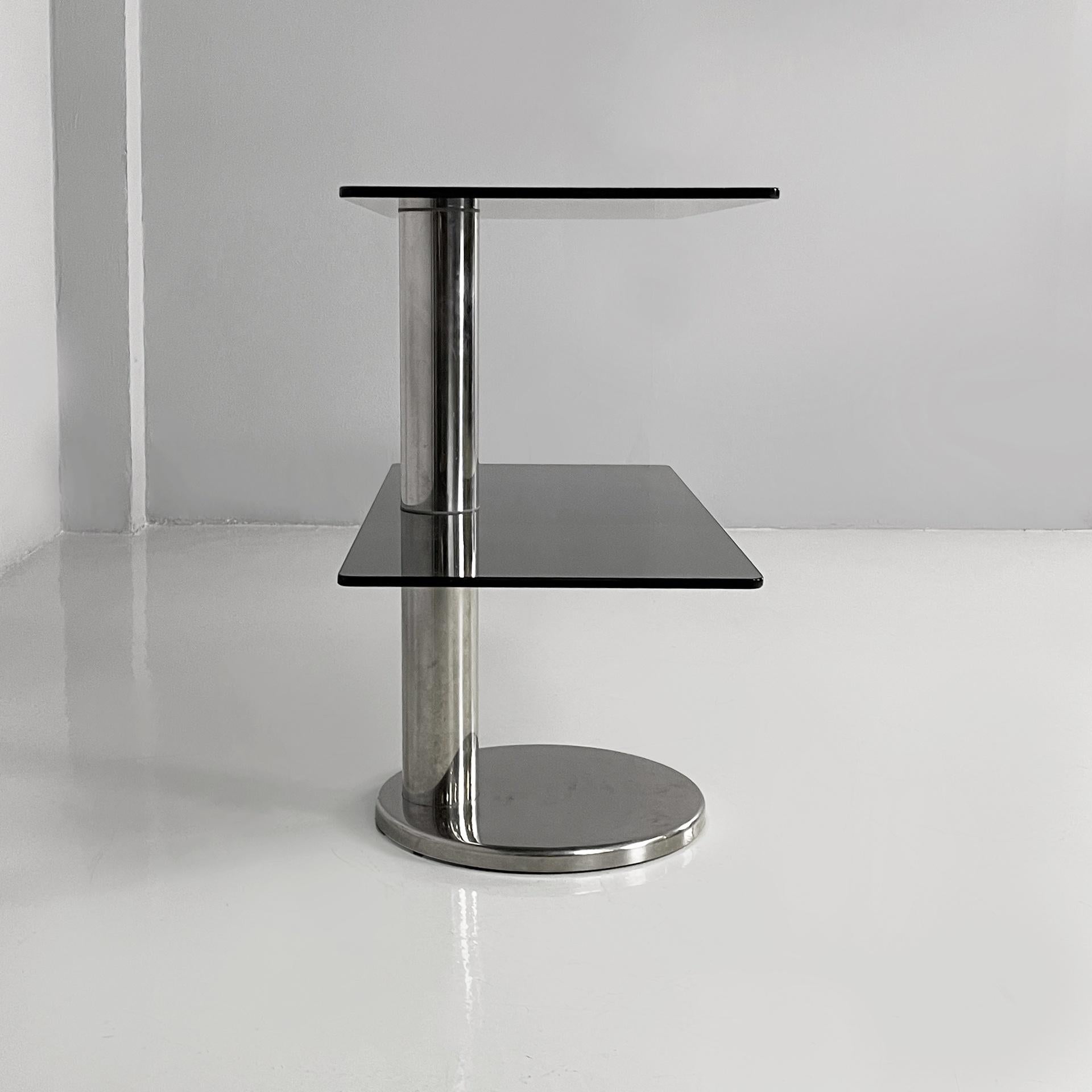 Modern Italian modern console in smoked glass and steel, 1980s For Sale