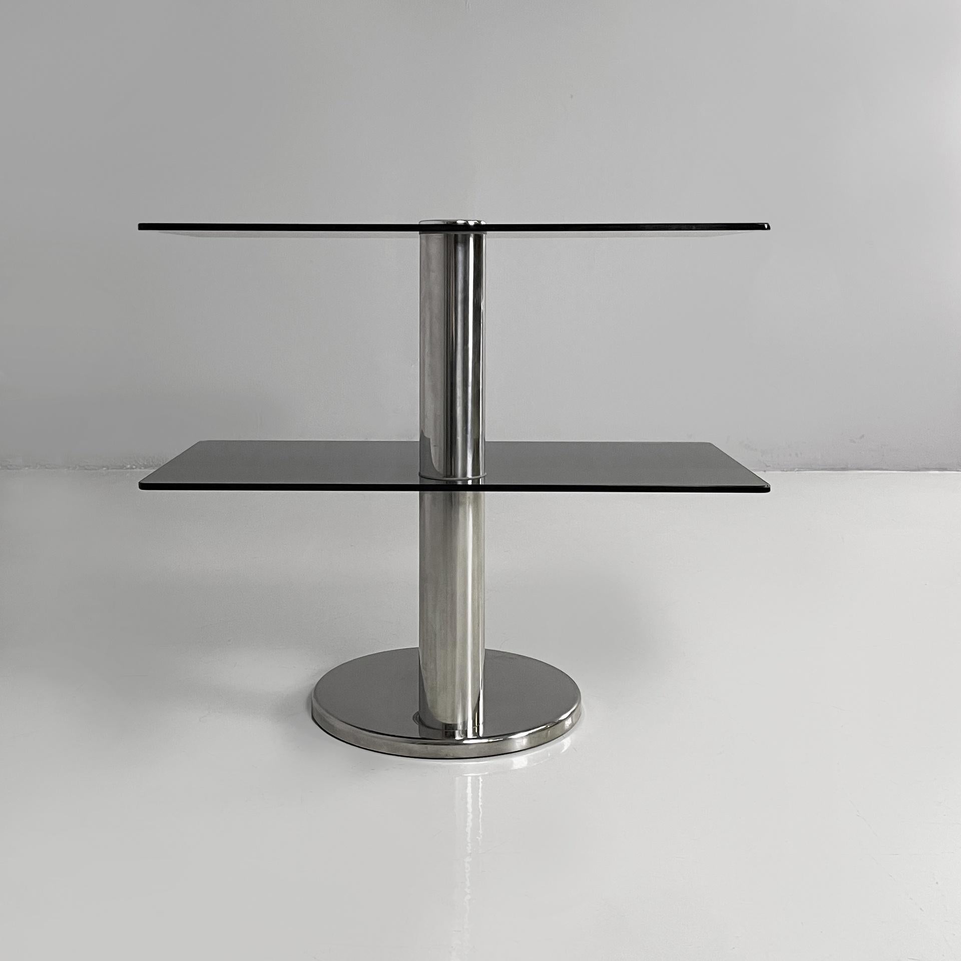Italian modern console in smoked glass and steel, 1980s In Fair Condition For Sale In MIlano, IT