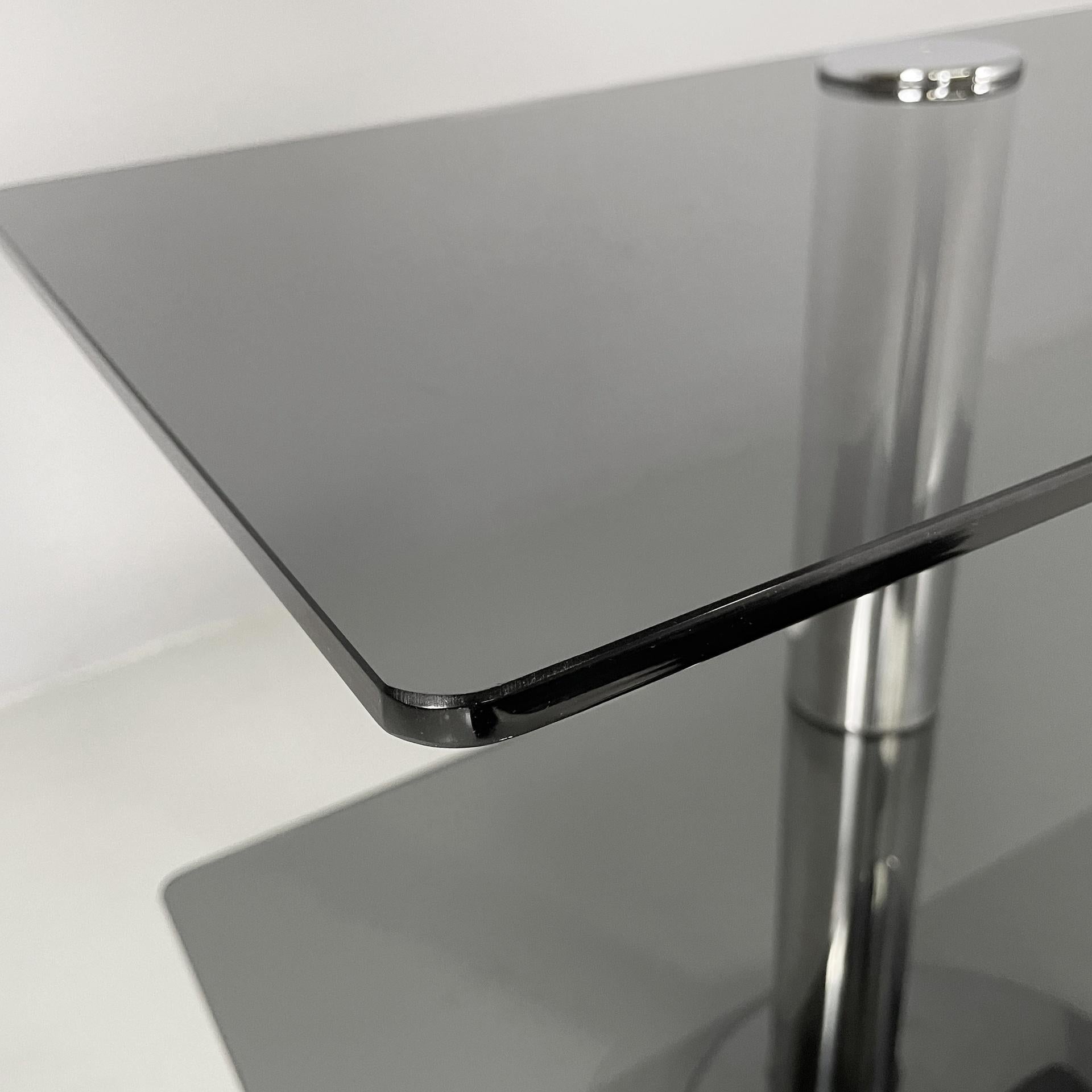 Late 20th Century Italian modern console in smoked glass and steel, 1980s For Sale