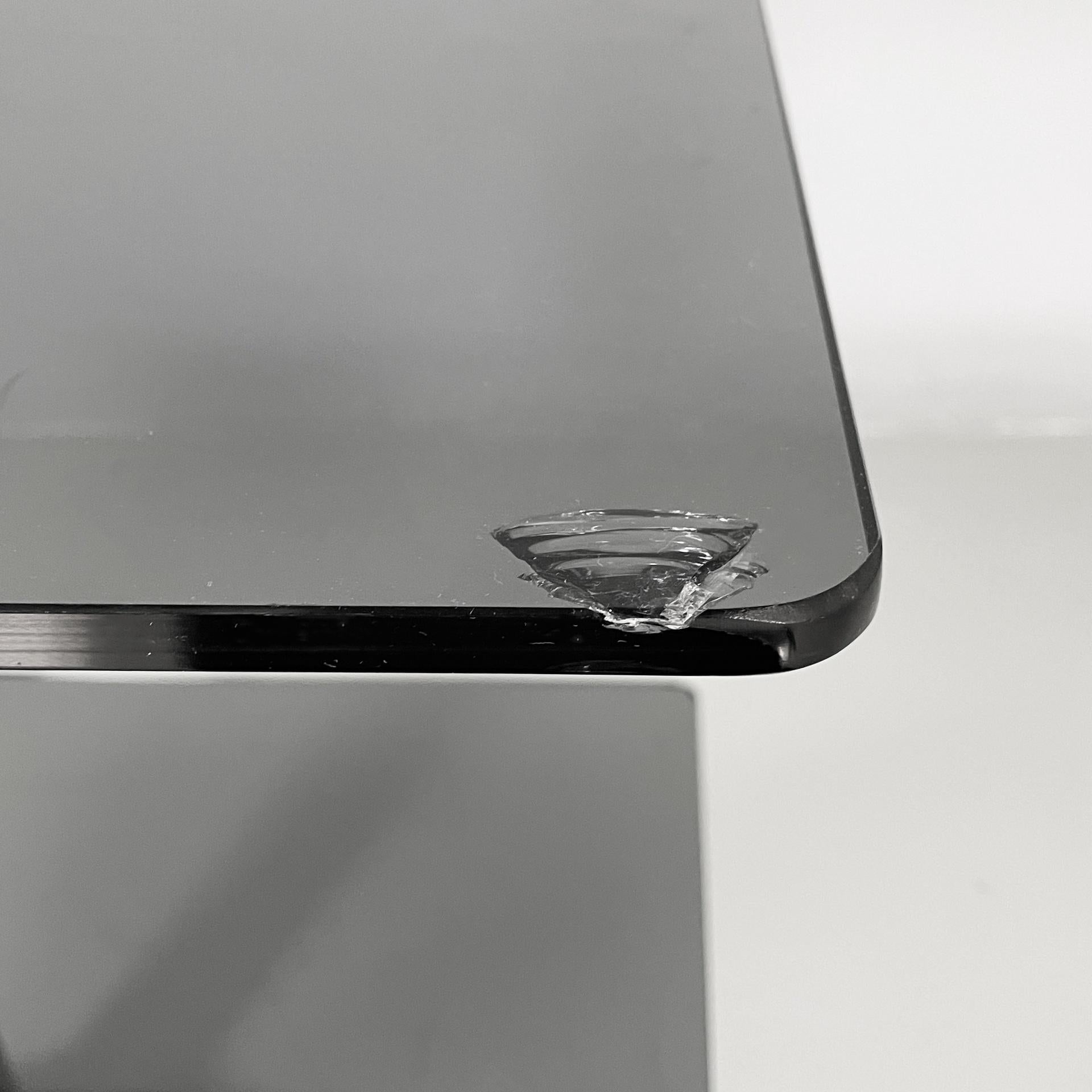Smoked Glass Italian modern console in smoked glass and steel, 1980s For Sale