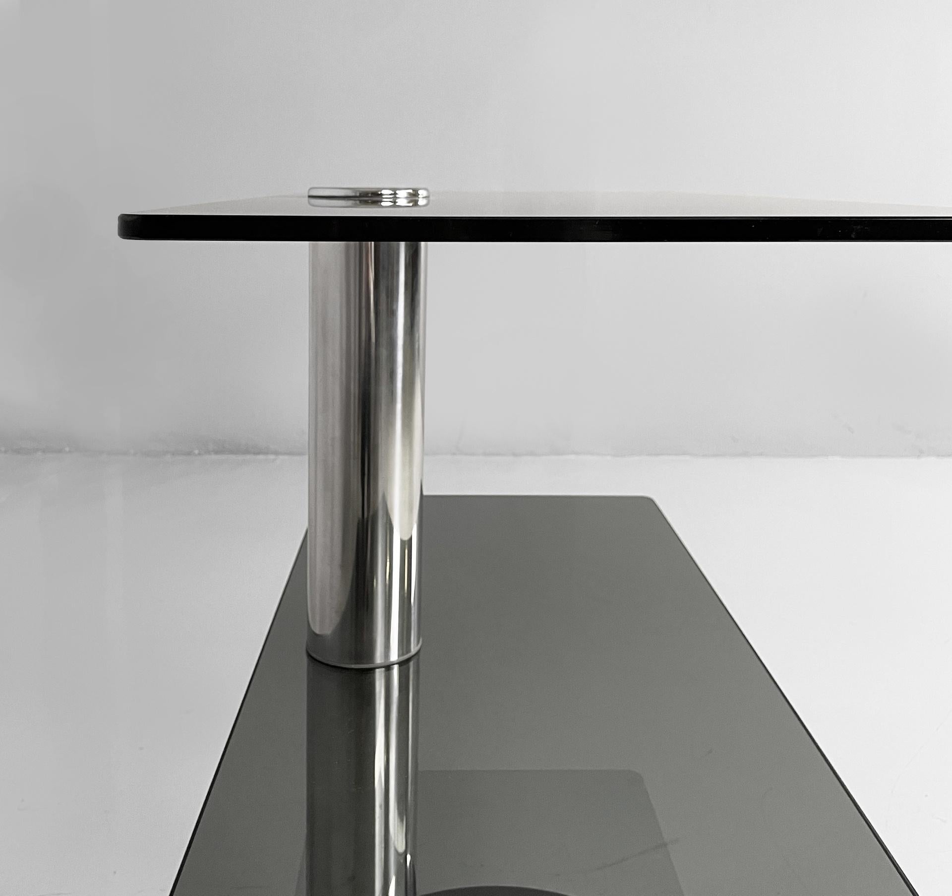 Italian modern console in smoked glass and steel, 1980s For Sale 2