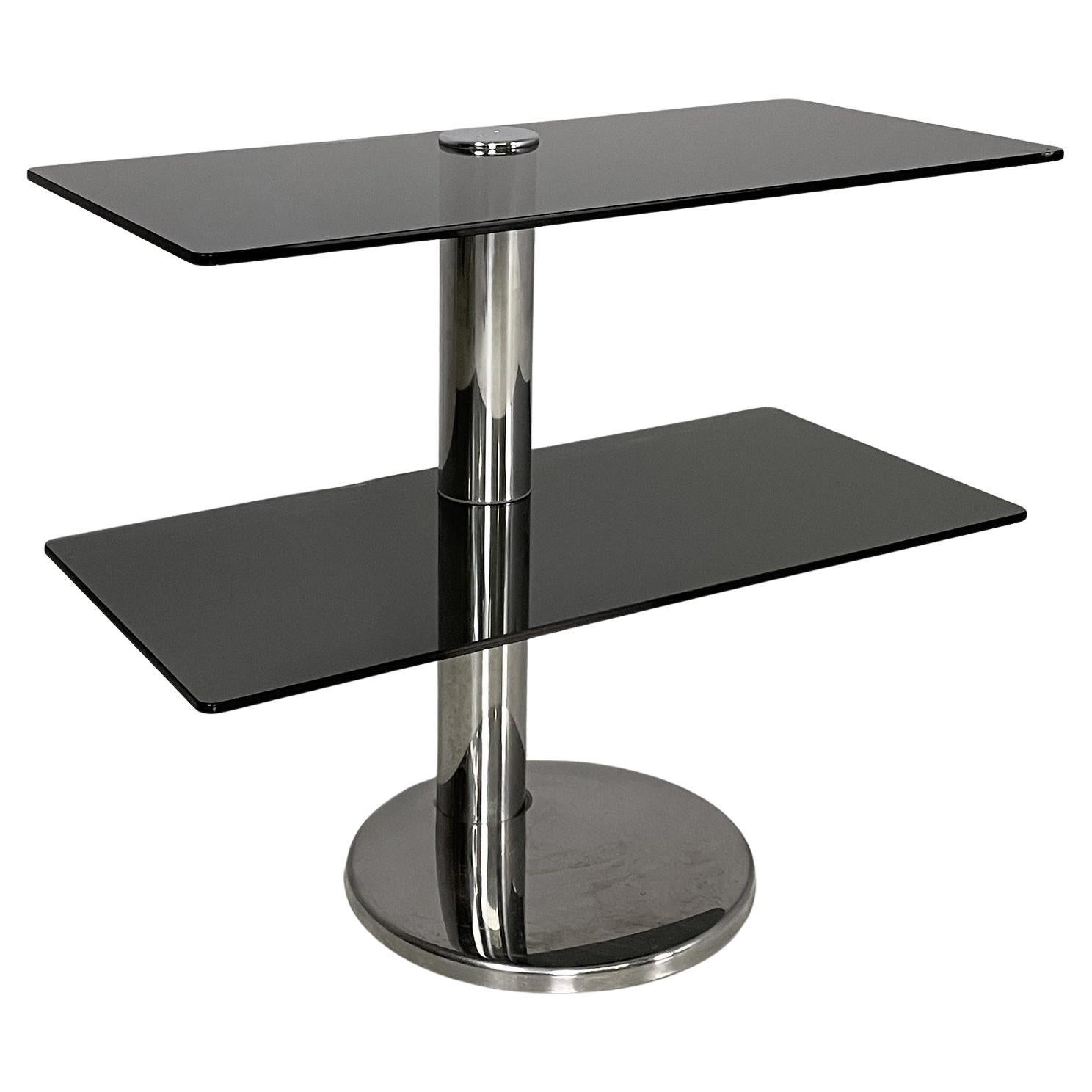 Italian modern console in smoked glass and steel, 1980s